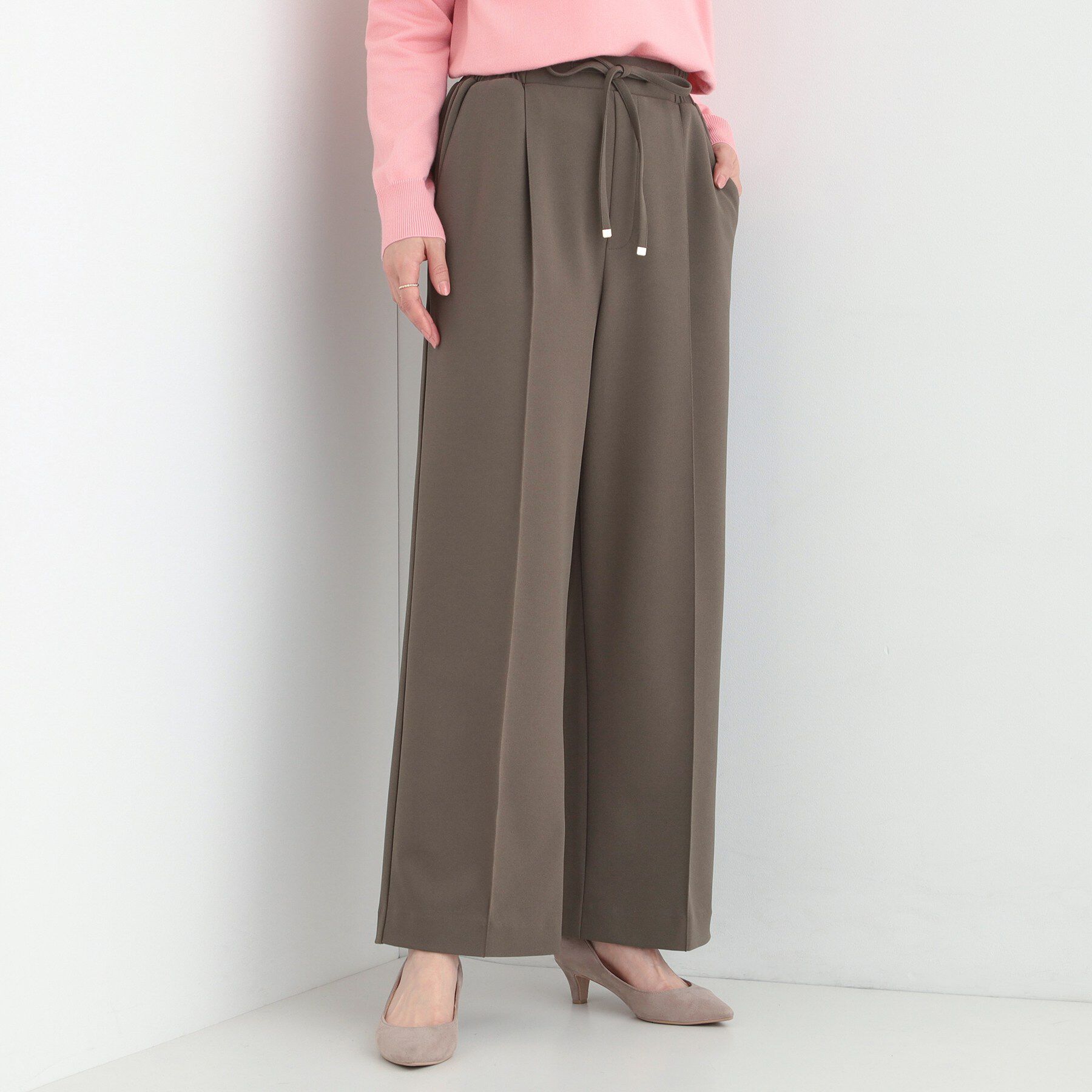 SHOO･LA･RUE「【高レビュー/S-LL/着丈選べる/洗濯後しわになりにくい】スマートに見えるイージーワイドパンツ」|その他|ブラウン(044)