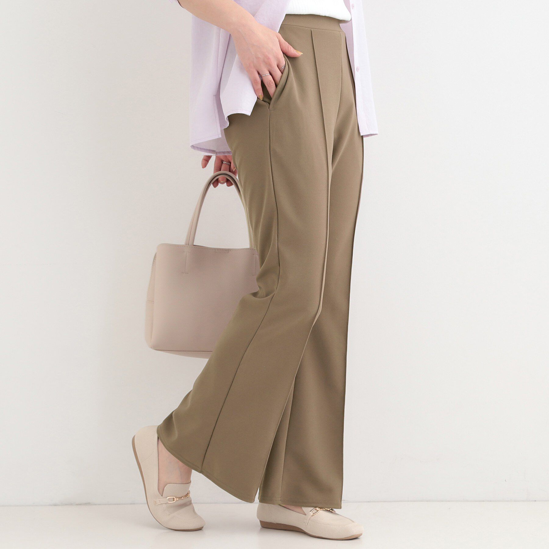 SHOO･LA･RUE「【洗濯機可】美脚見えが叶う のびのびストレッチフレアパンツ」|その他|モカブラウン(042