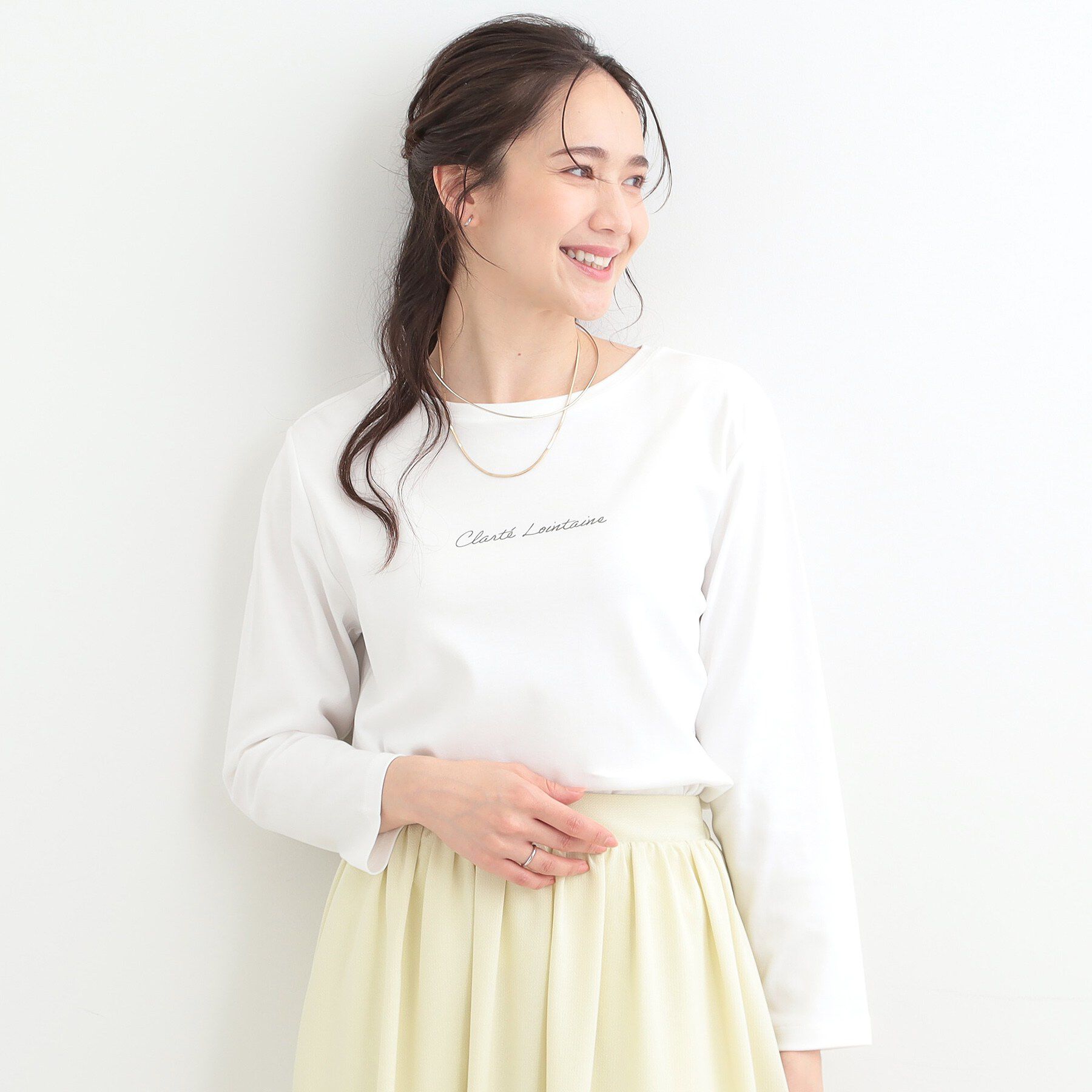 SHOO･LA･RUE「【接触冷感/UV/抗菌防臭】小さめロゴの大人スムースロンT」|Tシャツ・カットソー|