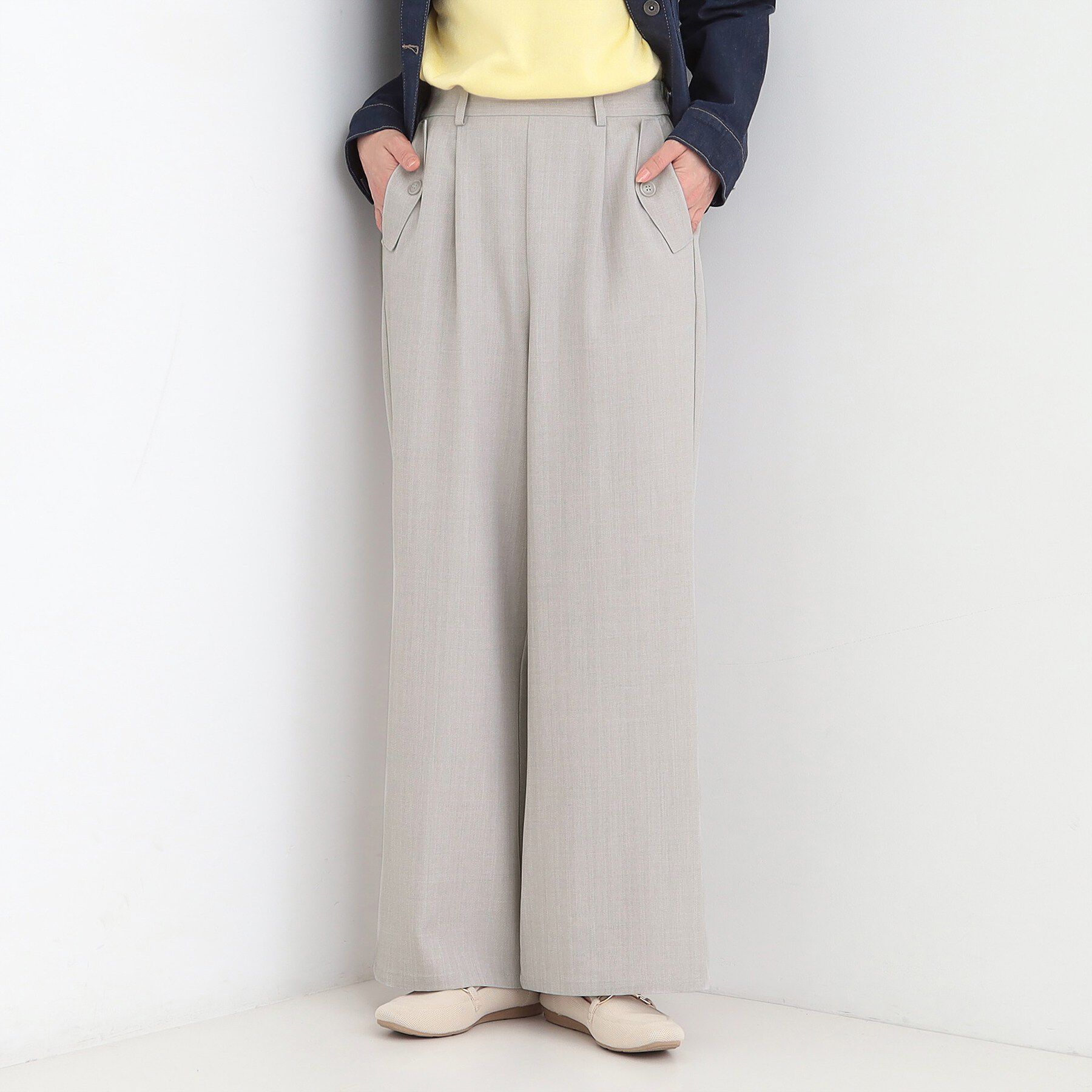 SHOO･LA･RUE「【洗濯機可/S-LL】フラップポケットがアクセント ヘリンボーンワイドパンツ」|その他|グレー(012)