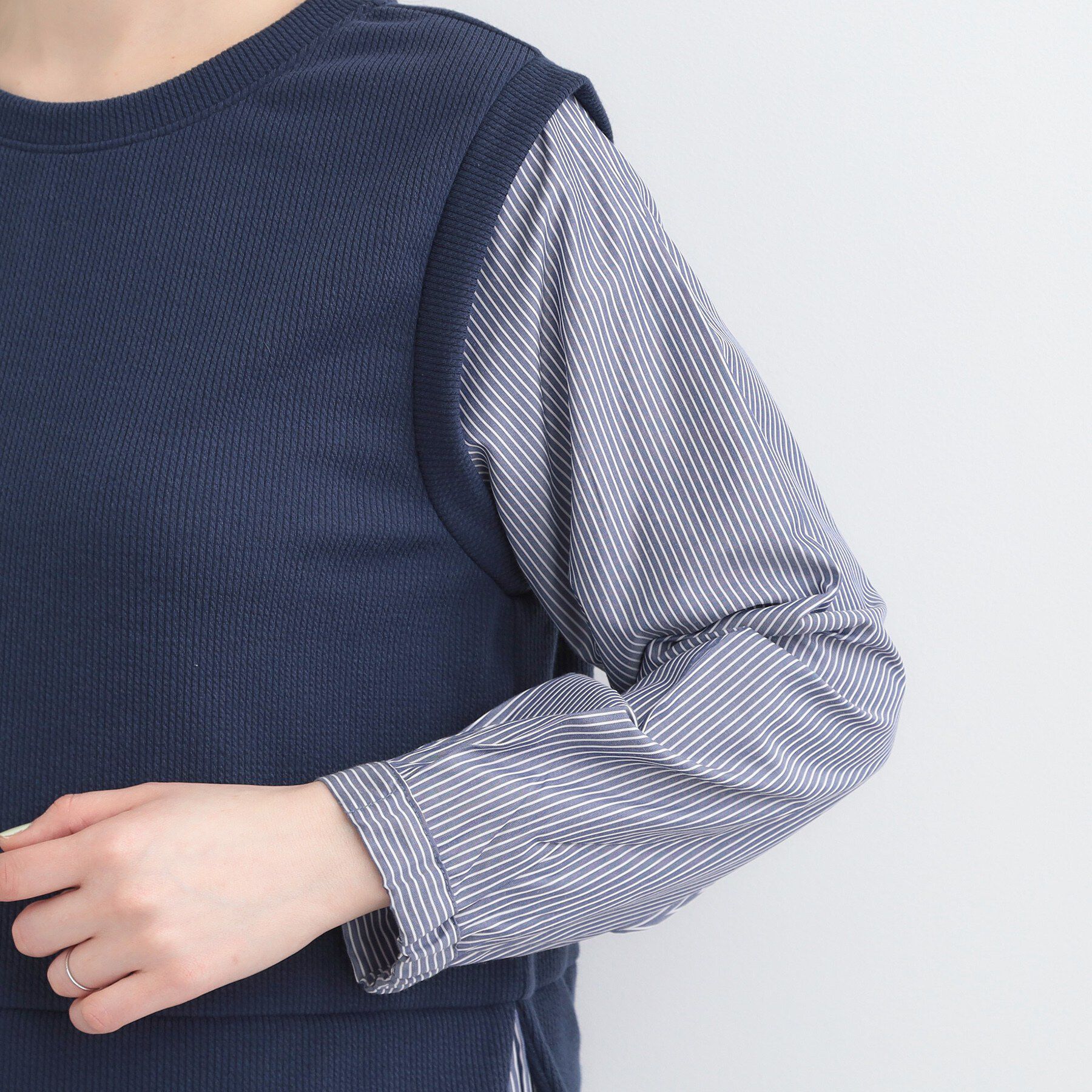 SHOO･LA･RUE「【S-LL/体型カバー】ストライプが爽やか　ベストドッキングシャツワンピース」|ワンピース|