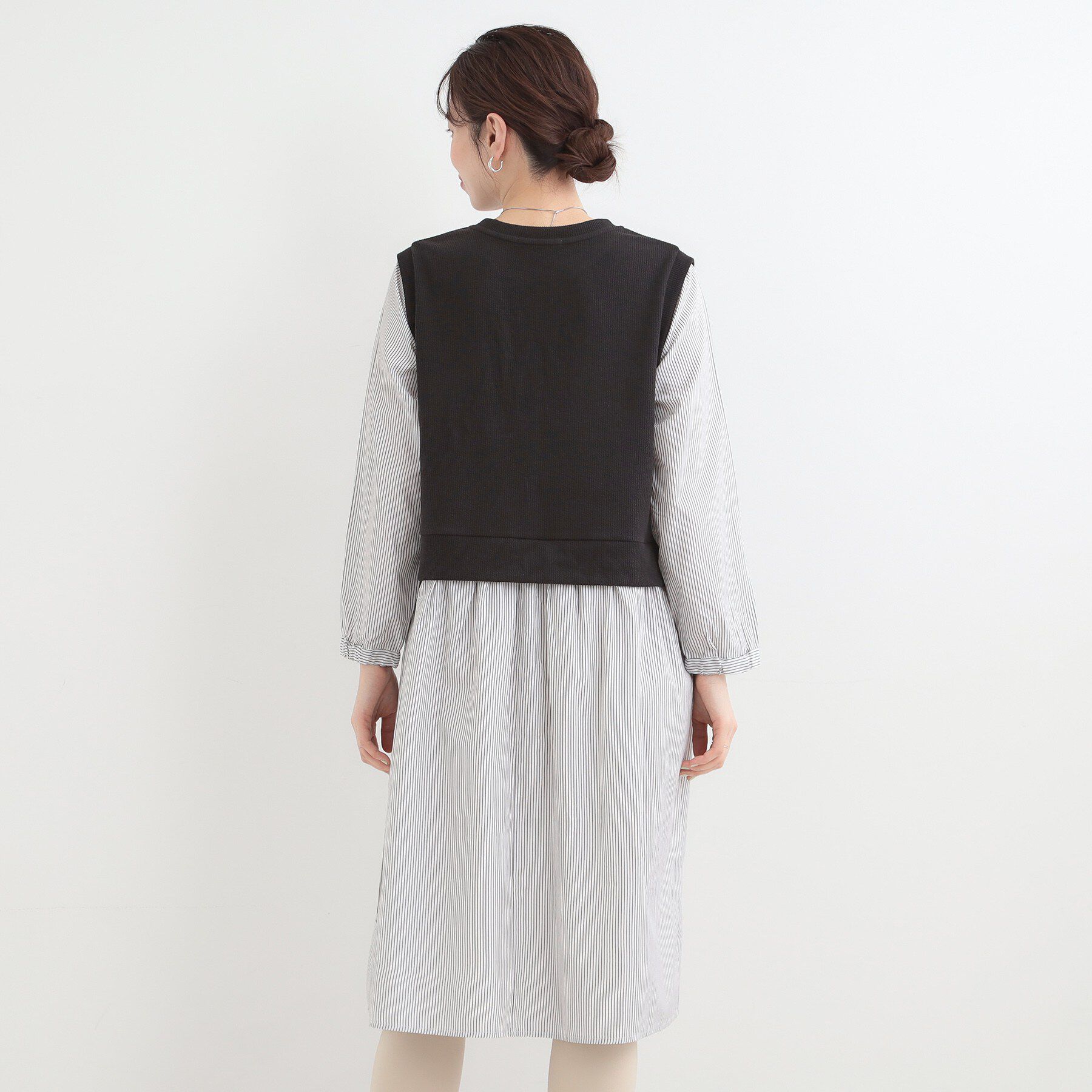 SHOO･LA･RUE「【S-LL/体型カバー】ストライプが爽やか　ベストドッキングシャツワンピース」|ワンピース|