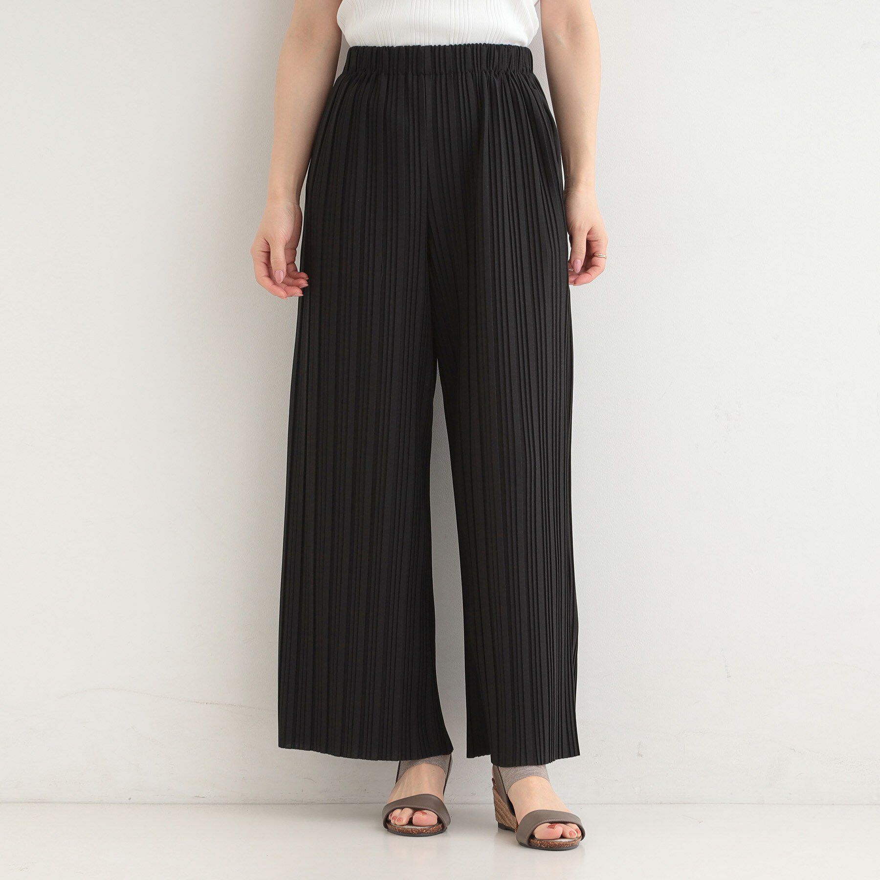 SHOO･LA･RUE「【S-LL/柄が選べる】ウエストゴムでらくちん 上品な光沢感　大人プリーツイージーパンツ」|その他|