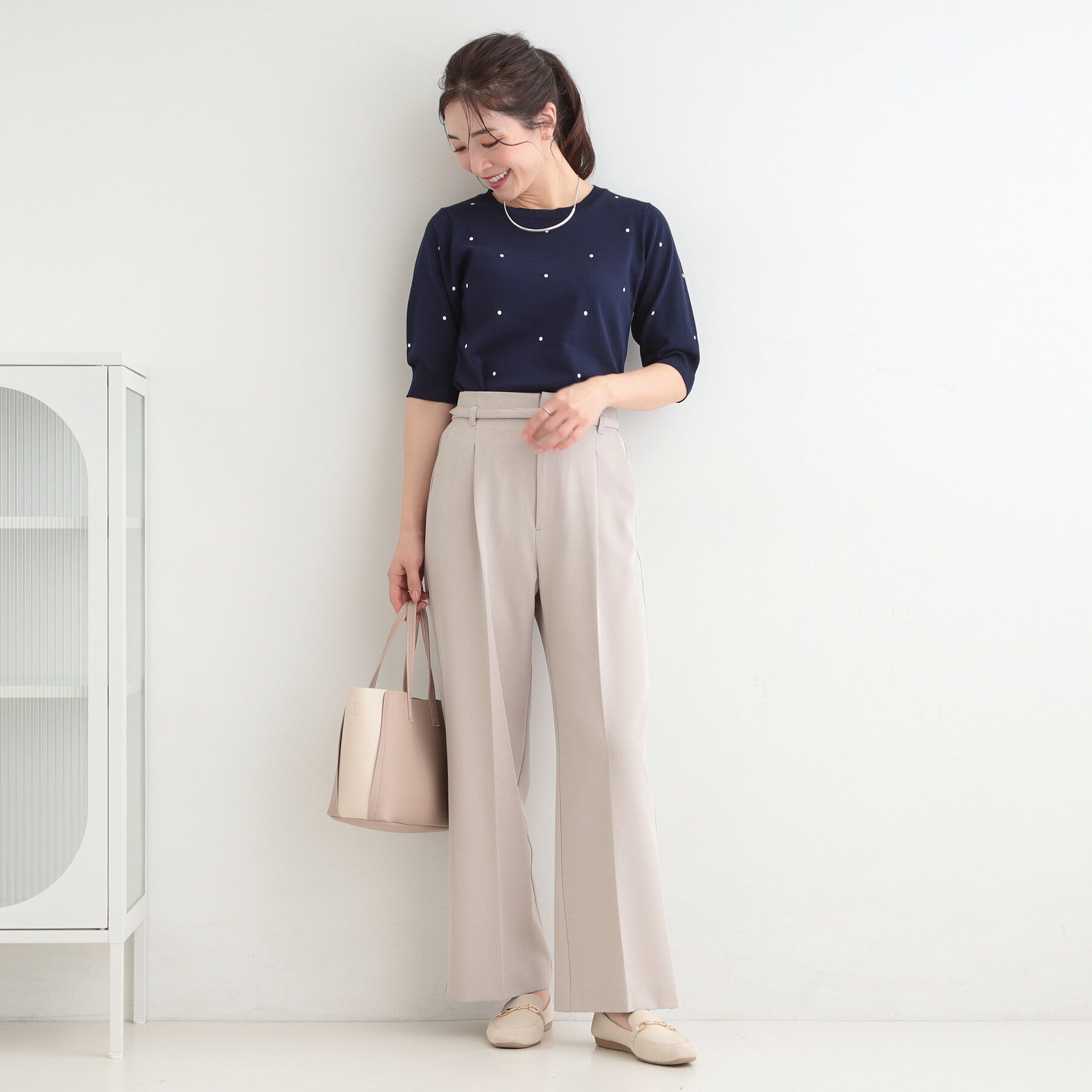 SHOO･LA･RUE「【S-LL/二の腕カバー】品よく隠せる　ドット刺繍5分袖ニット」|ニット・セーター|