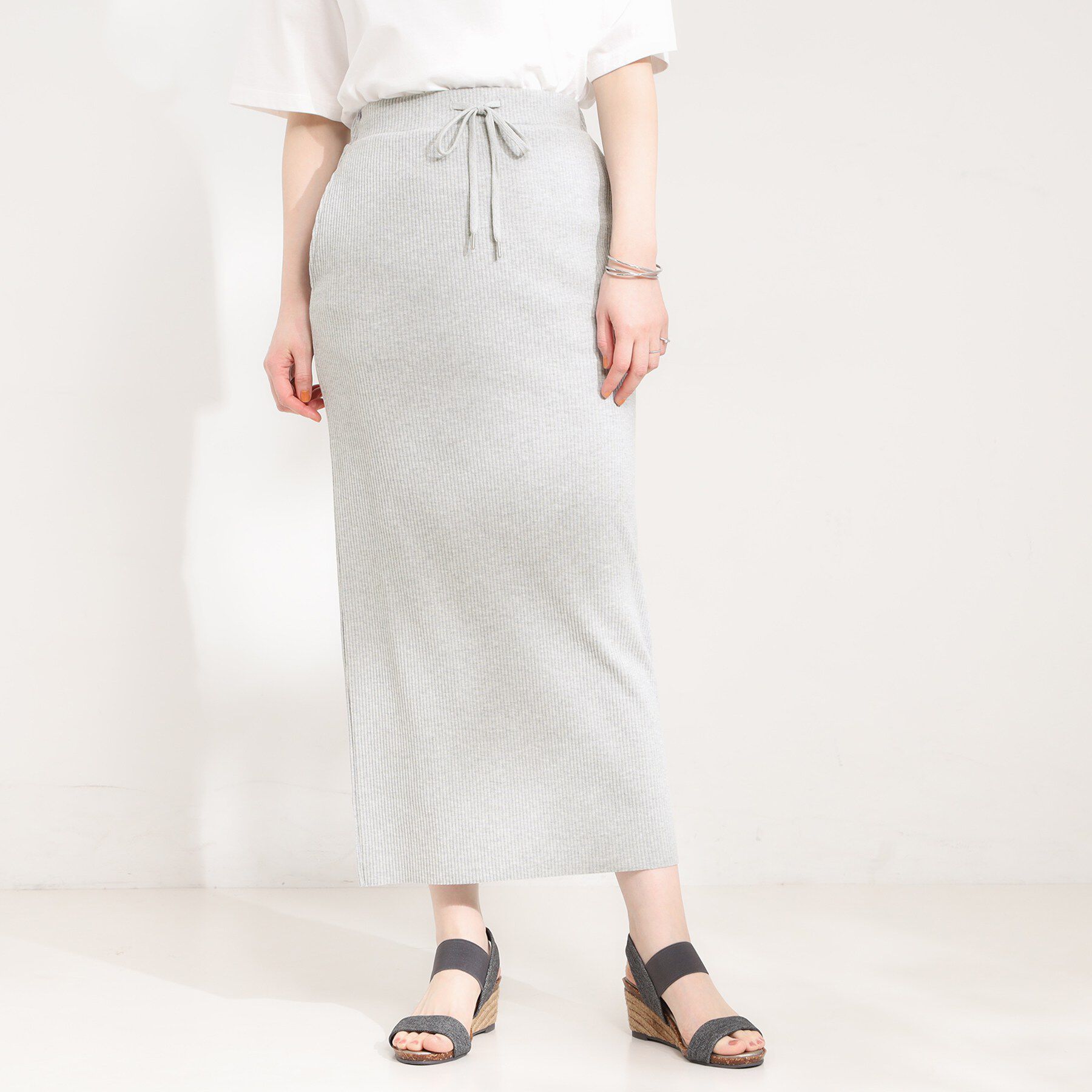 SHOO･LA･RUE「【セルフカット可能/洗濯機可/S-LL】テレコナロースカート」|スカート|