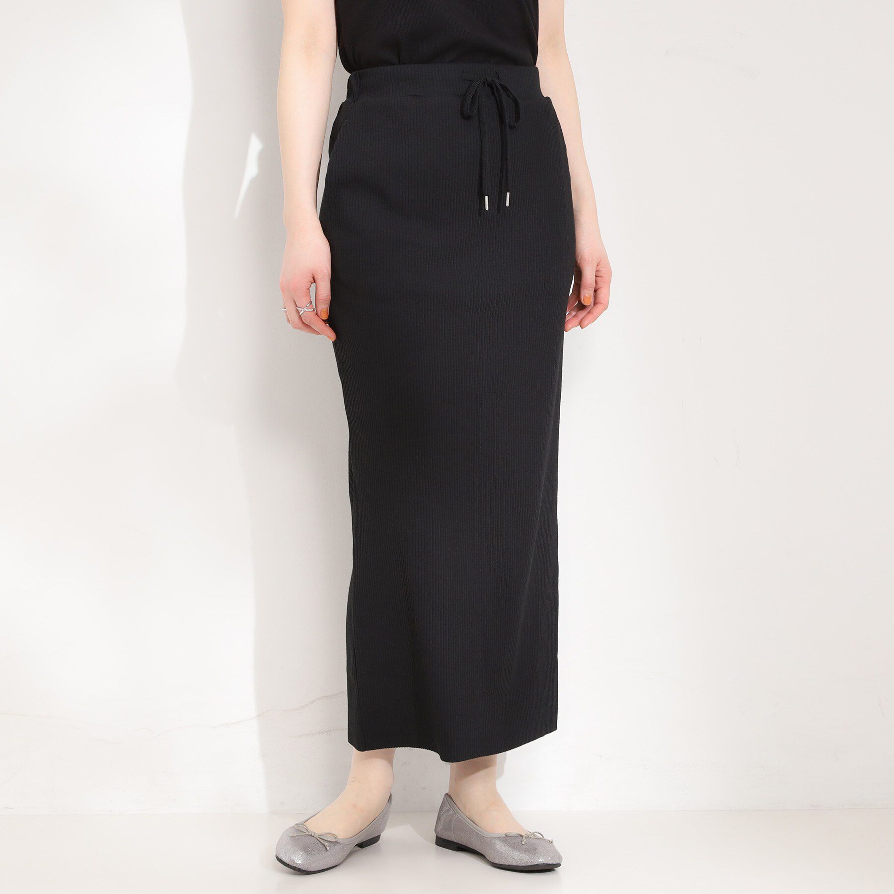 SHOO･LA･RUE「【セルフカット可能/洗濯機可/S-LL】テレコナロースカート」|スカート|