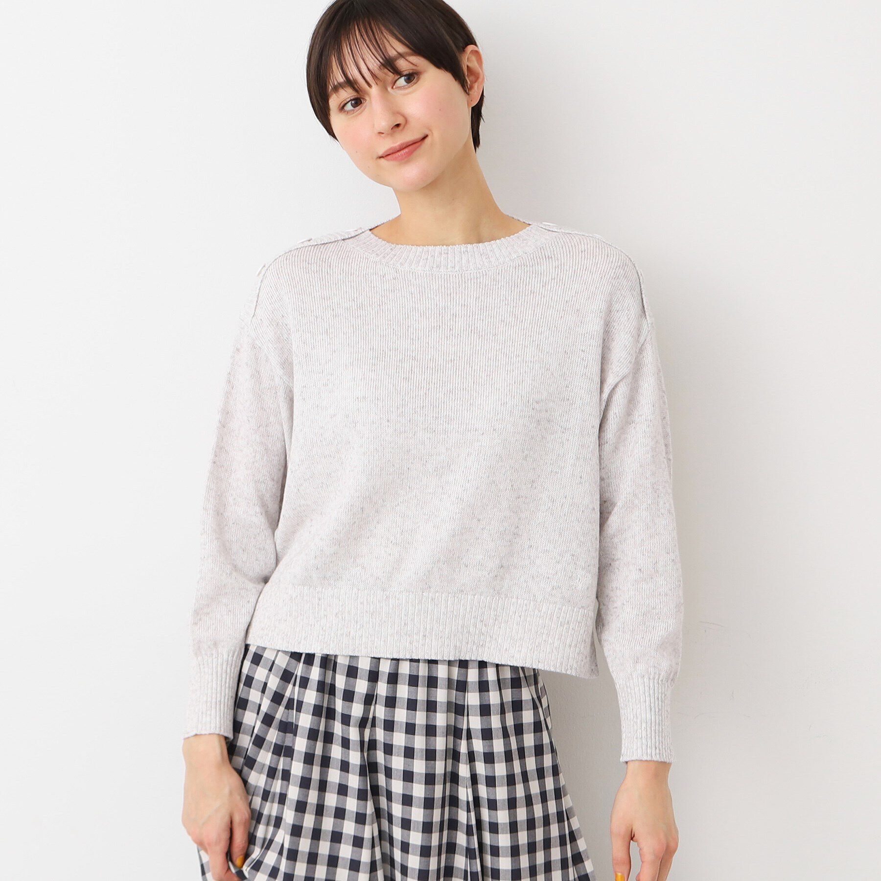 Dessin「【洗える】肩ボタンミックス糸ニット（S～L)」|ニット・セーター|ライトグレー(011