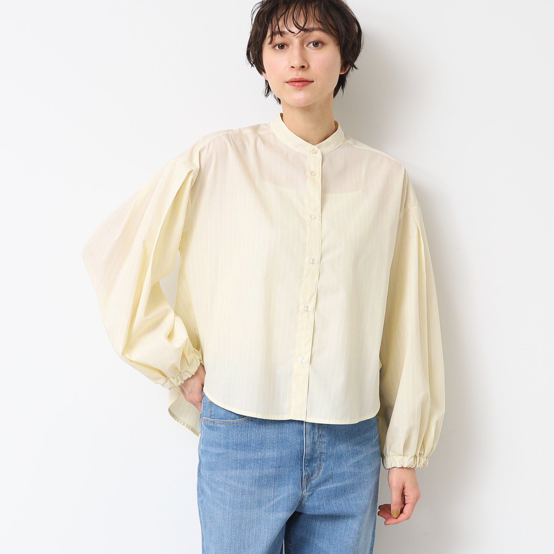 Dessin「【洗える】バンドカラーストライプシャツ（XS～L）」|シャツ・ブラウス|