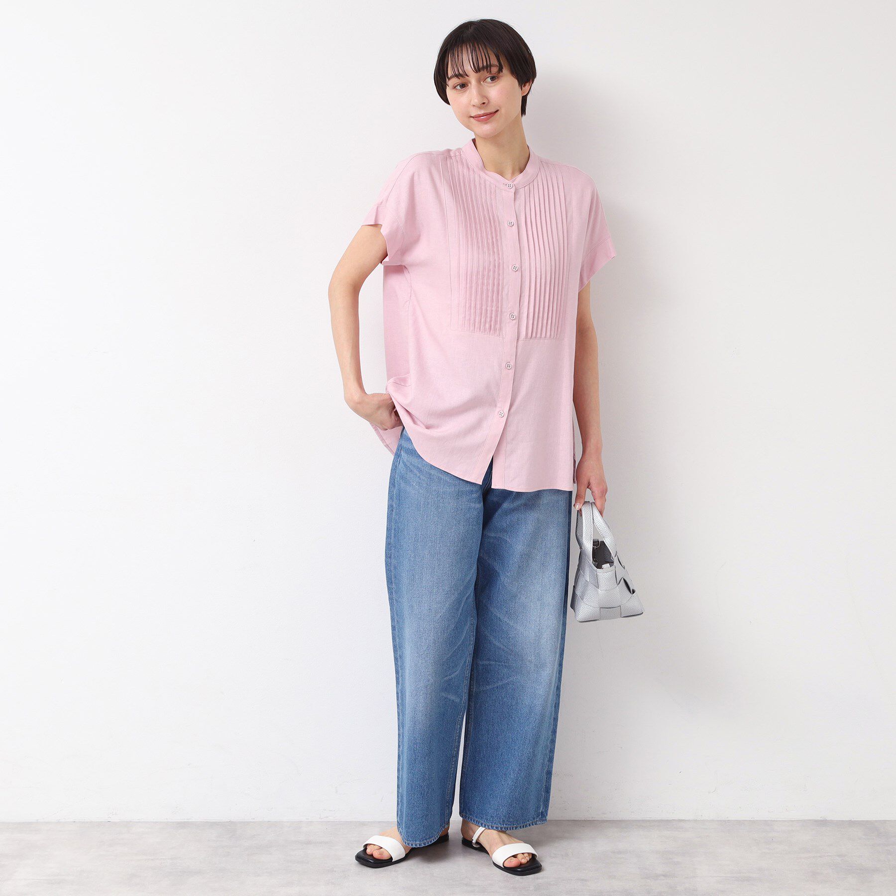 Dessin「【洗える】ピンタック入りバンドカラーブラウス（S～L）」|シャツ・ブラウス|