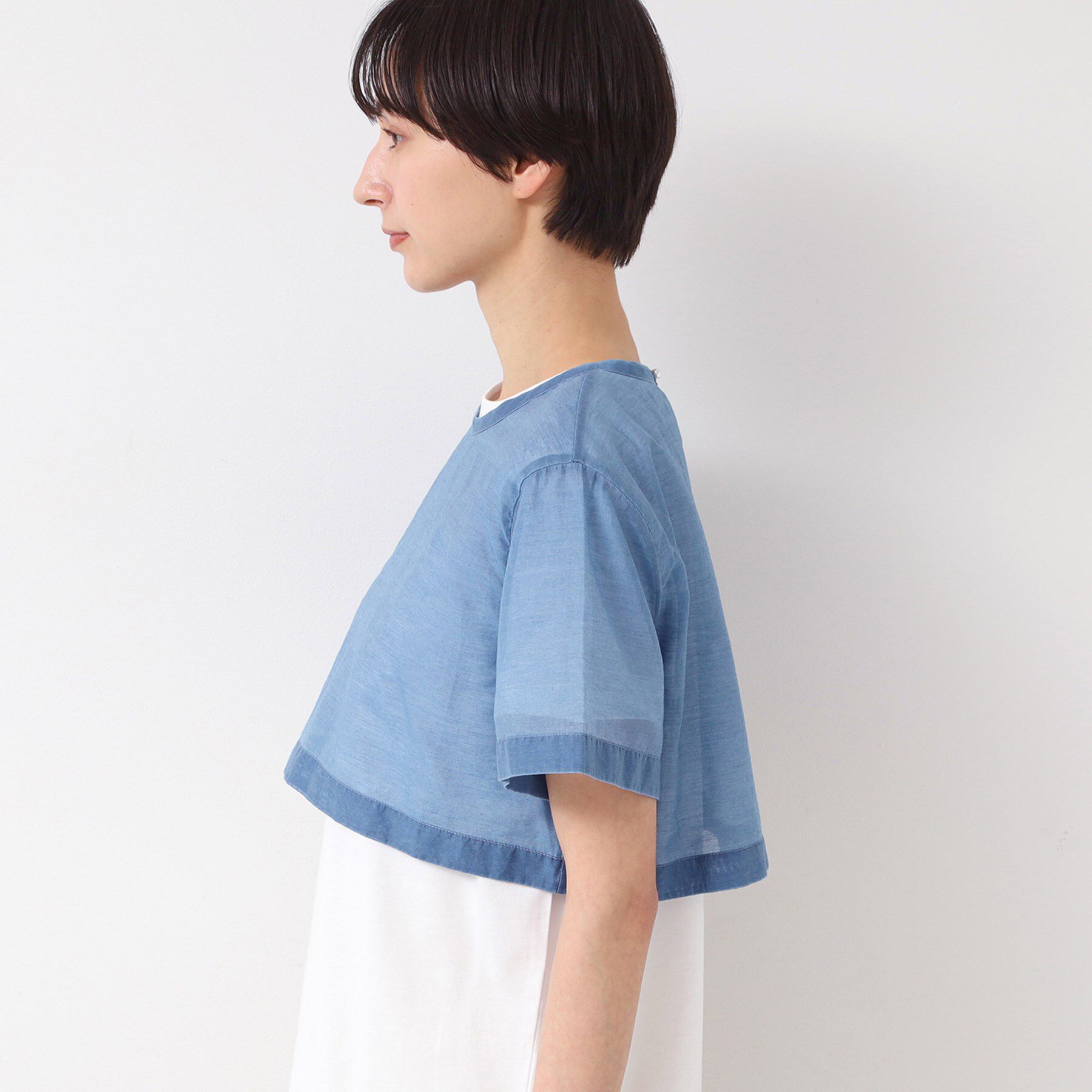 Dessin「【洗える】シアーデニムショート丈ブラウス」|シャツ・ブラウス|