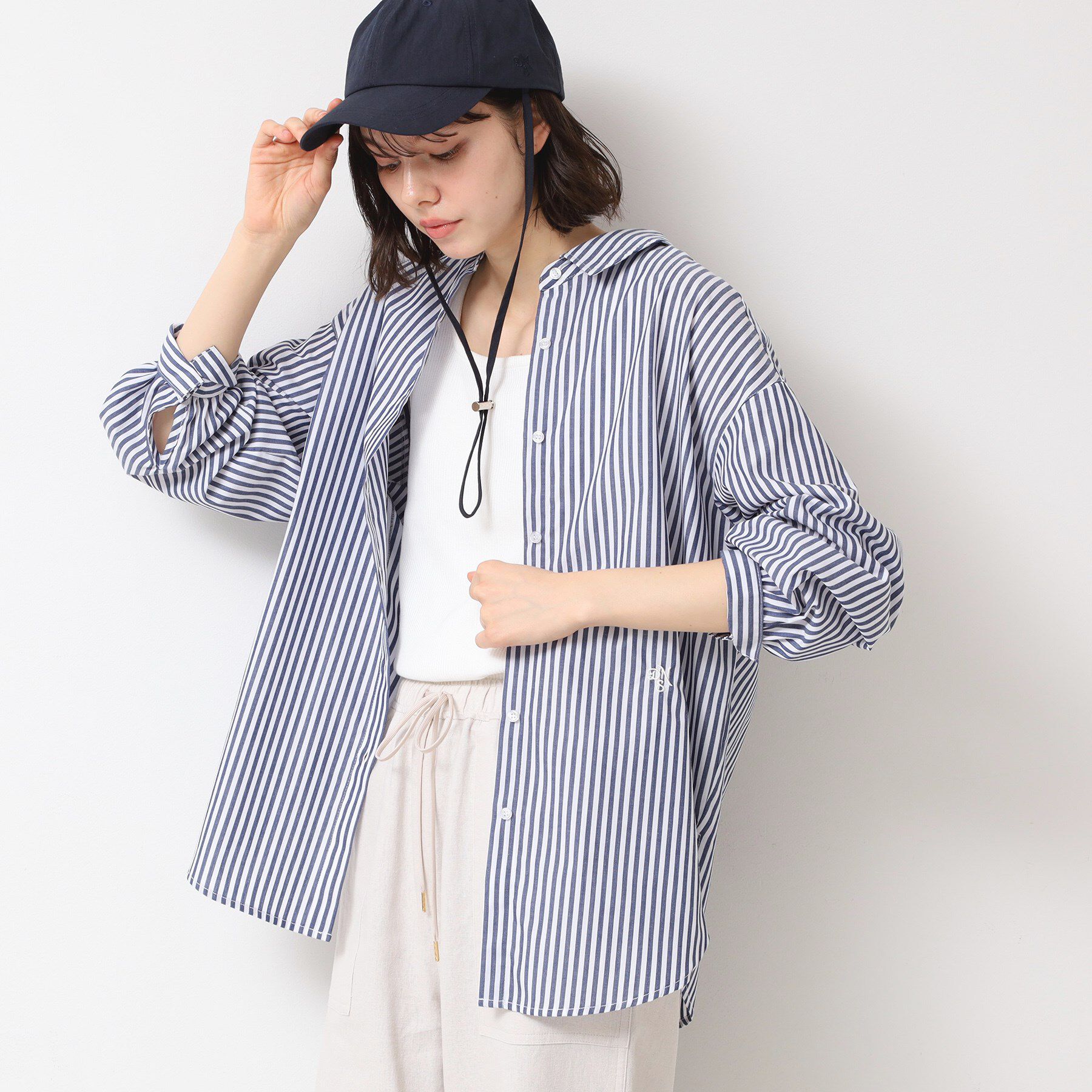 Dessin「【洗える】ロゴ刺繍入りストライプオーバーシャツ」|シャツ・ブラウス|