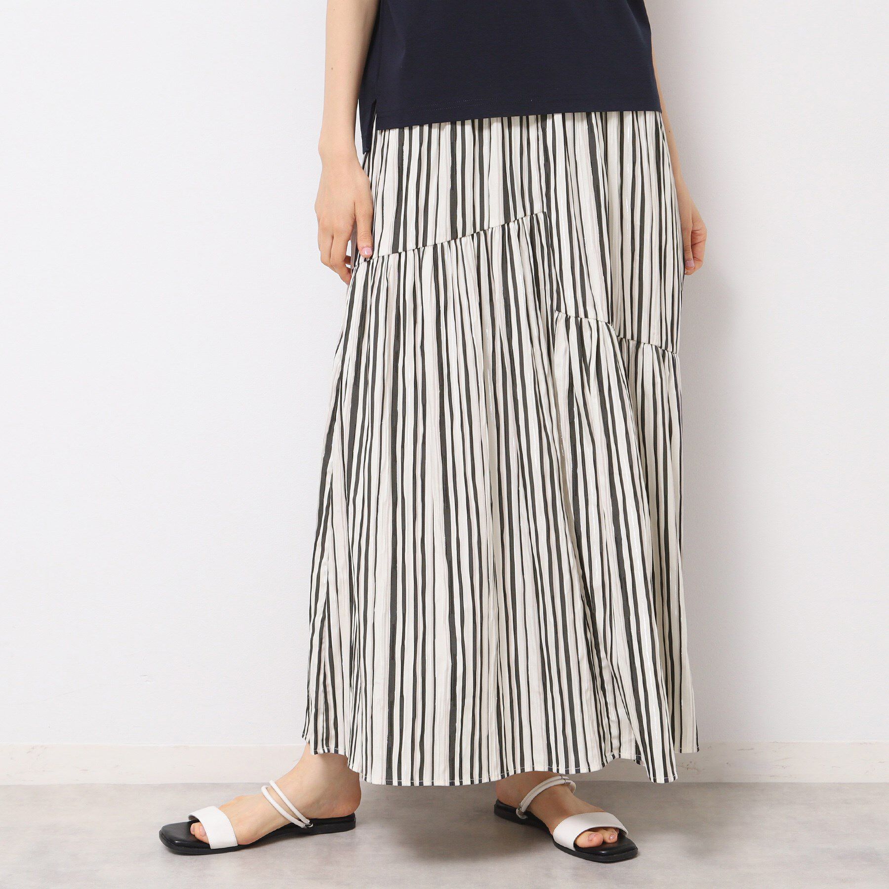Dessin「◆【ウエストゴム・洗える】ストライプ柄切り替えスカート」|スカート|