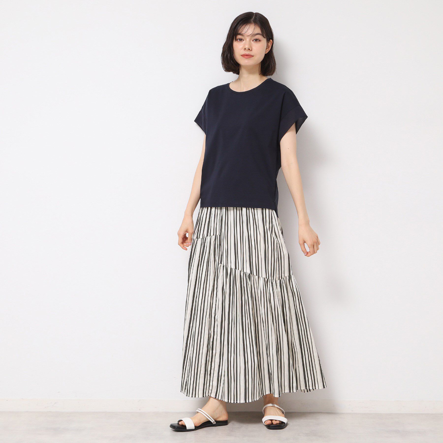 Dessin「◆【ウエストゴム・洗える】ストライプ柄切り替えスカート」|スカート|