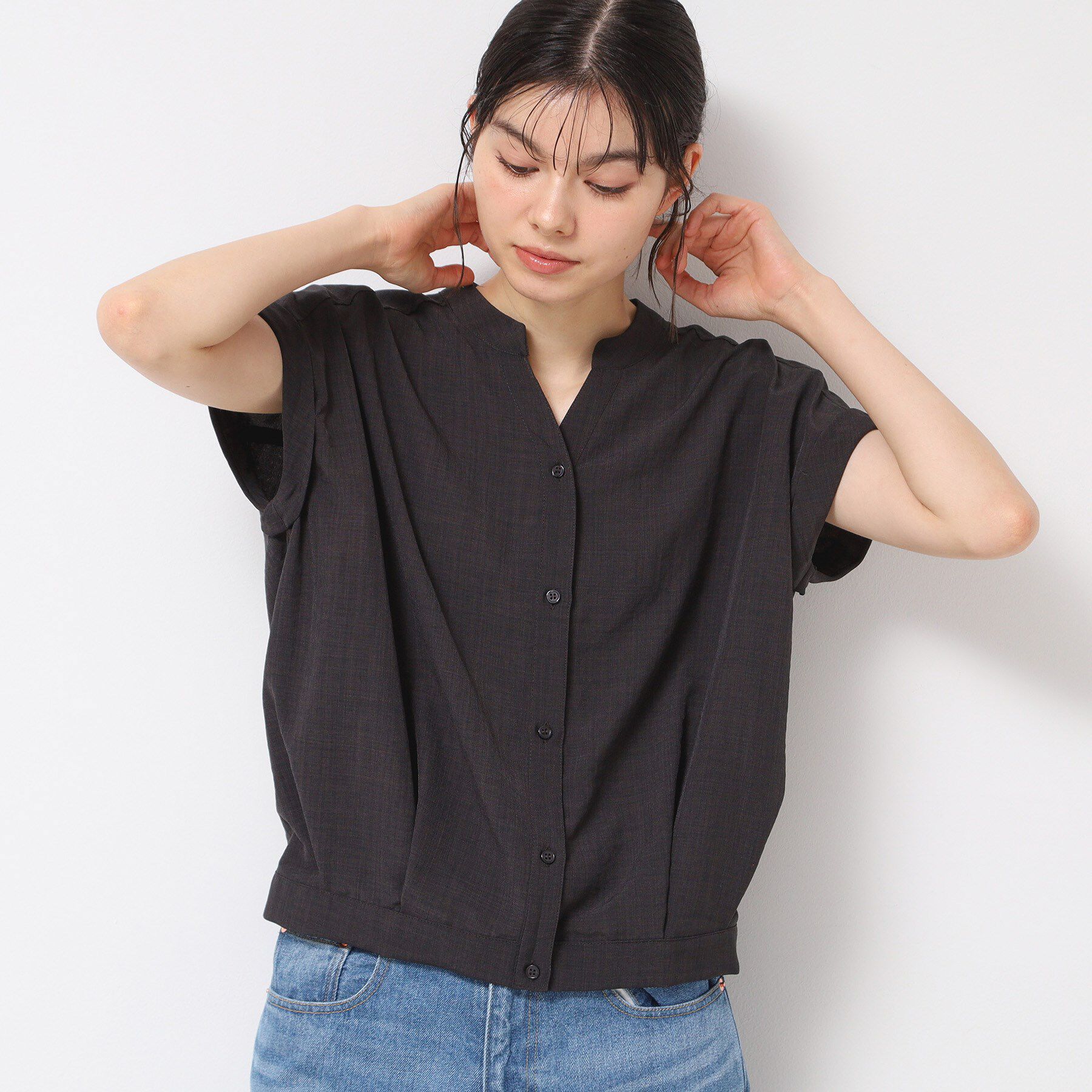 Dessin「【洗える】フレンチスリーブスキッパーシャツ（XS～L）」|シャツ・ブラウス|