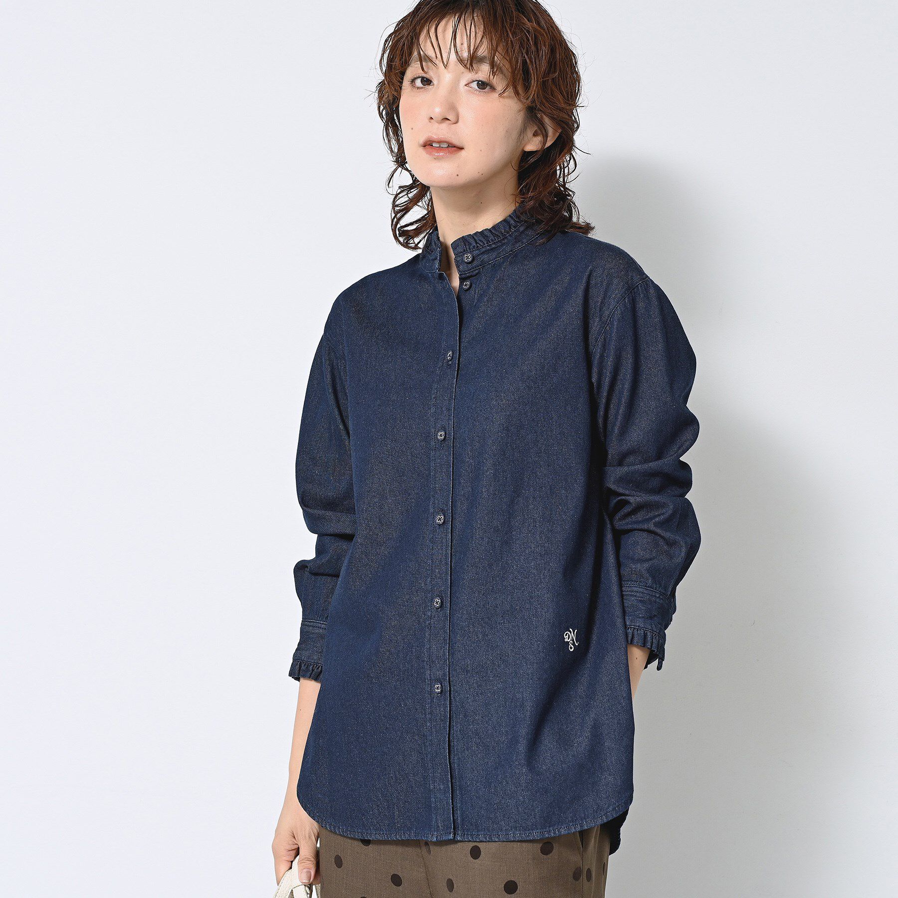 Dessin「【洗える】フリルデニムシャツ」|シャツ・ブラウス|ネイビー(094)