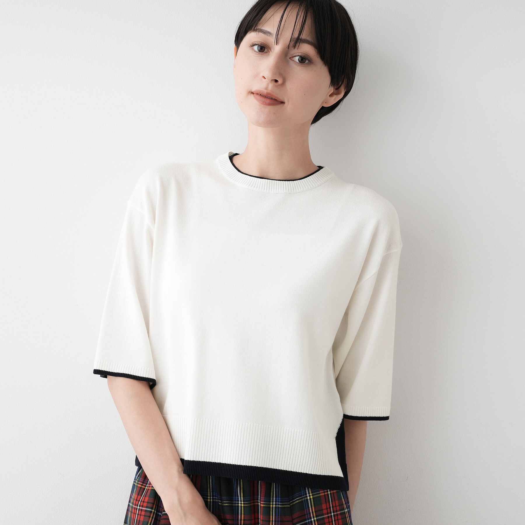 Dessin「【洗える】バイカラーショート丈ニット」|ニット・セーター|