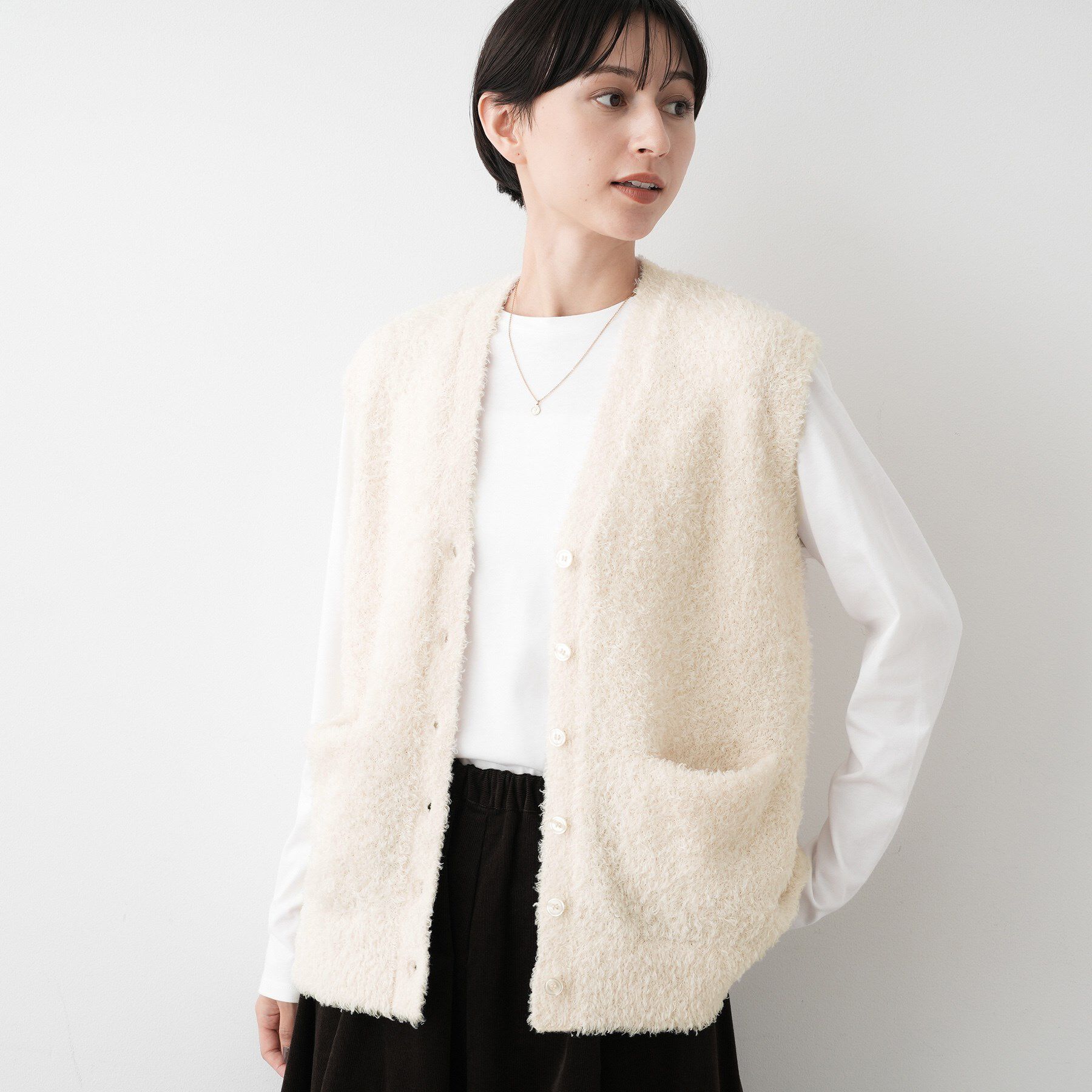 Dessin「【洗える】Vネックシャギーベスト」|ベスト・ジレ|グレージュ(050)