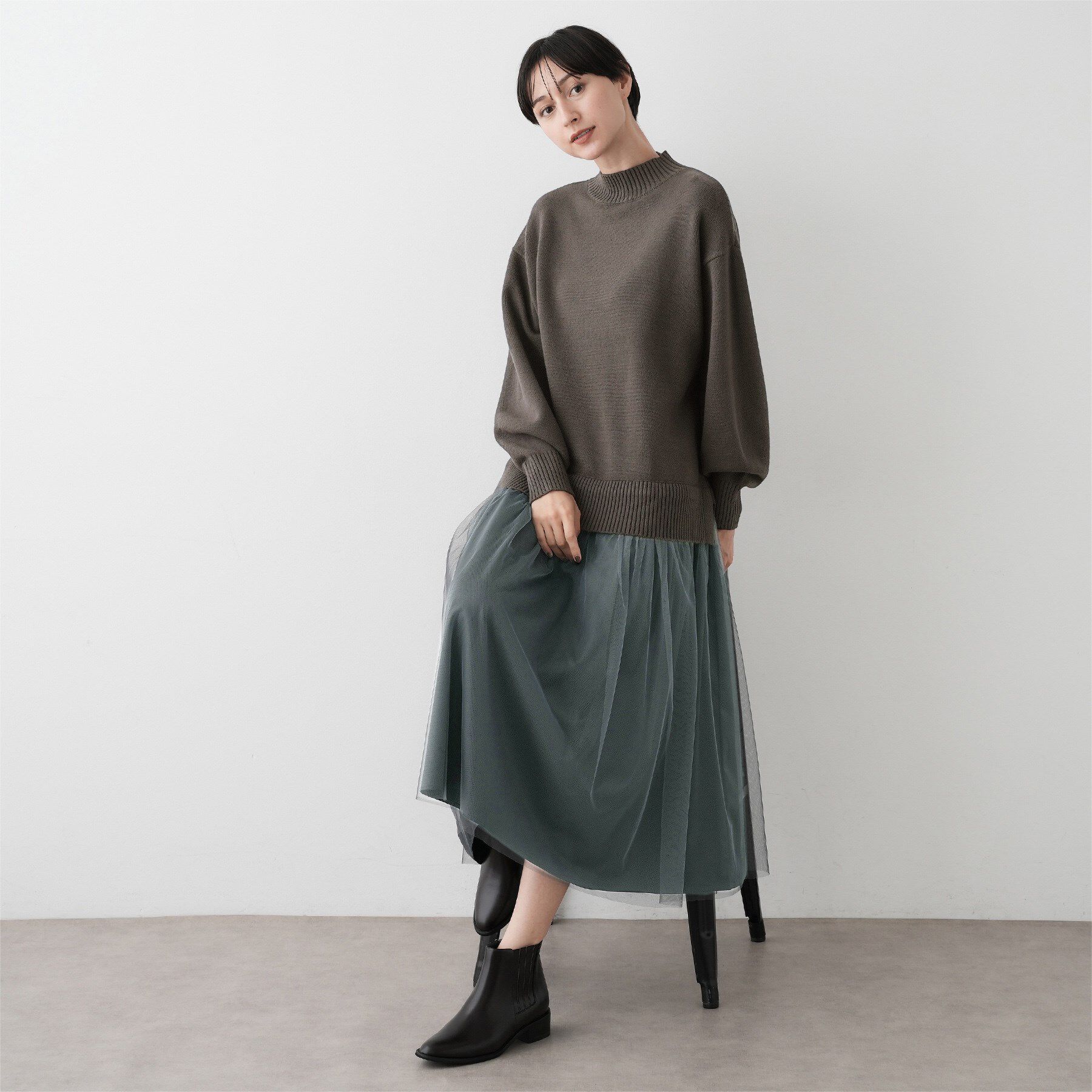 Dessin「【洗える】ニットチュールドッキングワンピース」|ワンピース|