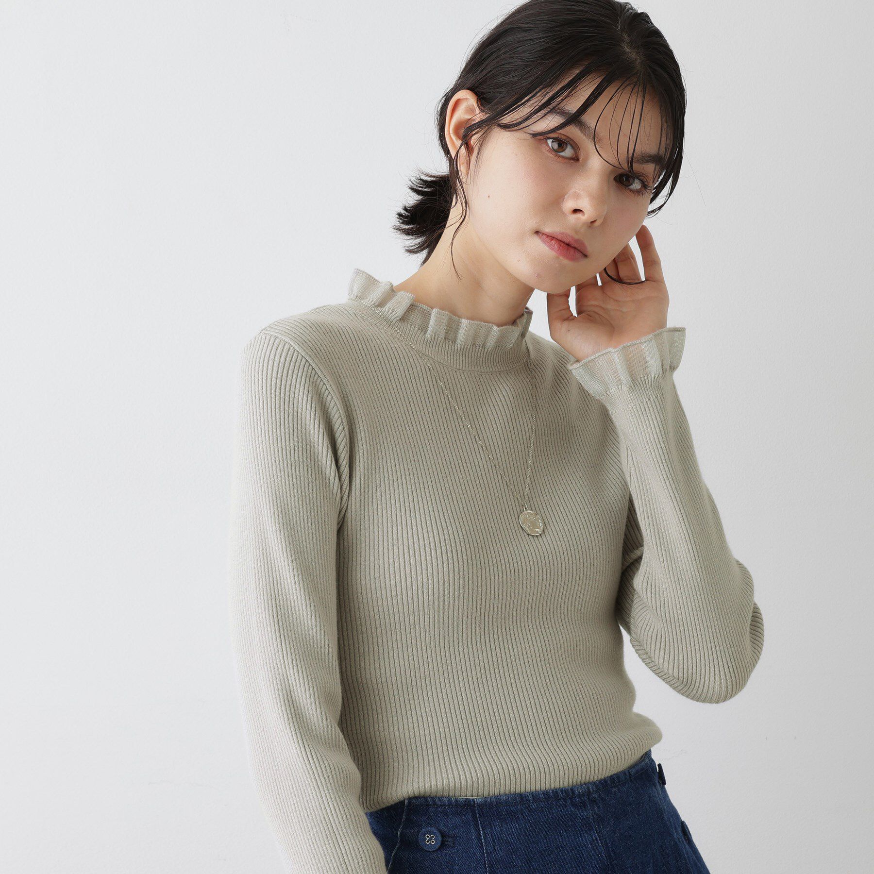 Dessin「【洗える】オーガンジーフリルニット」|ニット・セーター|ライトグレー(011