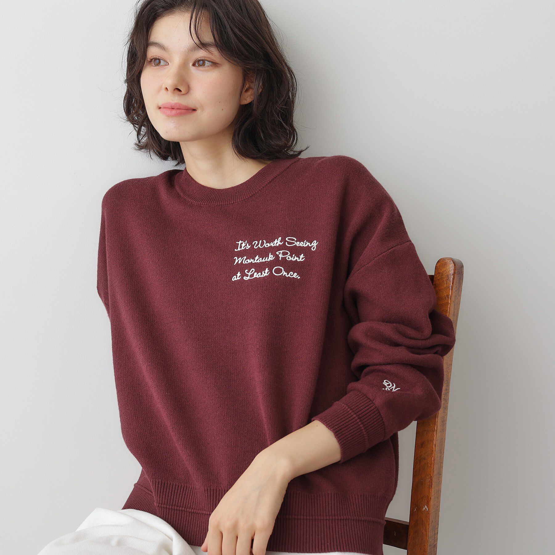 Dessin「【洗える】メッセージ刺繍入りジャカードニット」|ニット・セーター|オレンジ(065)