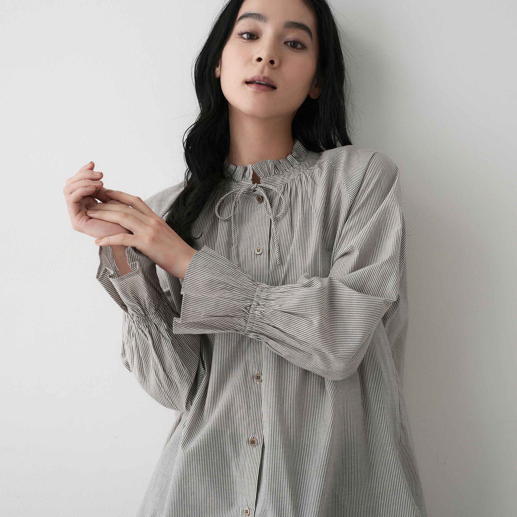 Dessin「【洗える】フリルネックシャツ」|シャツ・ブラウス|ブラウン(344)