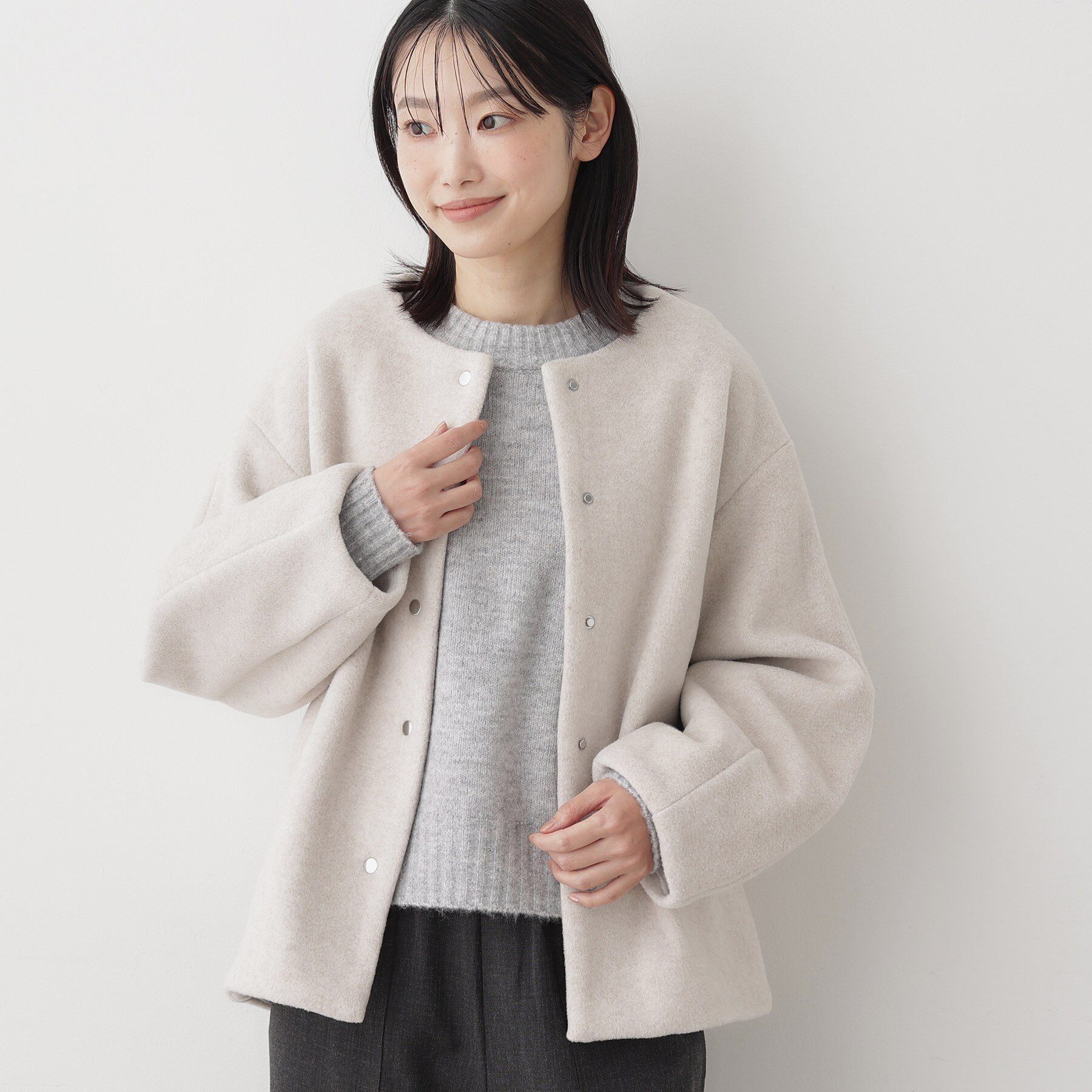 Dessin「メランジ起毛ジャケット」|ノーカラーコート|