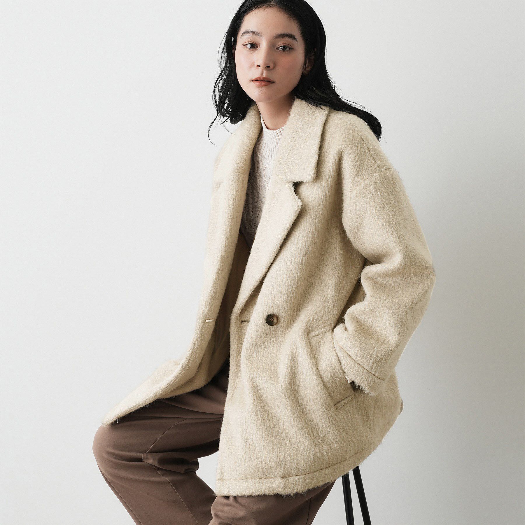 Dessin「シャギーコート」|ピーコート|グレージュ(050)