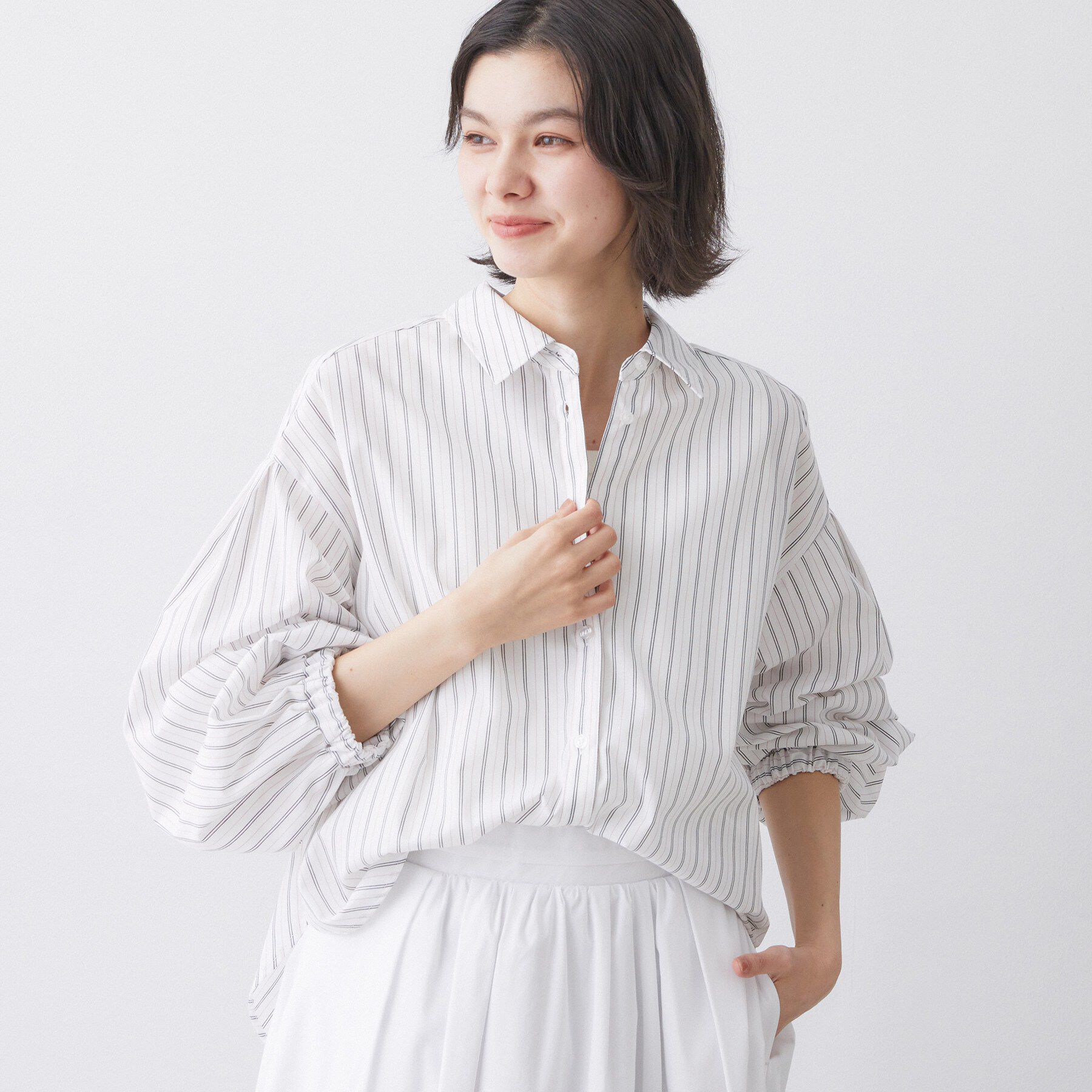 Dessin「【洗える】バルーンスリーブバンドカラーシャツ」|シャツ・ブラウス|ピンク(371)