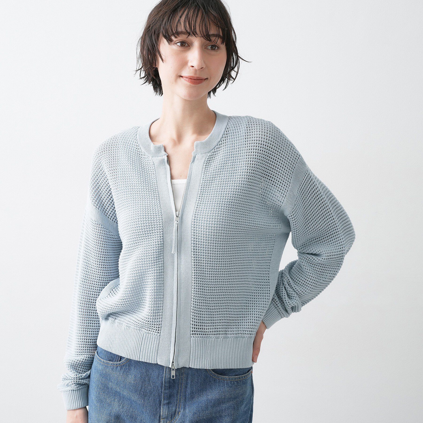 Dessin「【洗える】コットンメッシュニットカーディガン」|カーディガン|