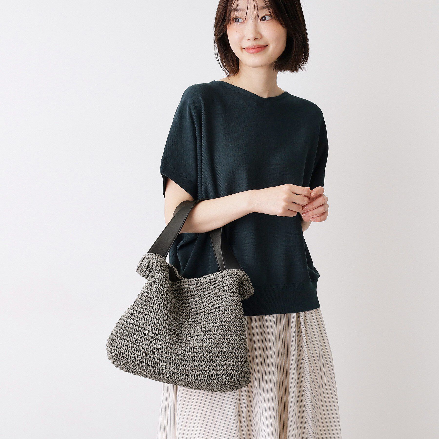 Dessin「【2WAY】ペーパーメッシュショルダートート」|トートバッグ|チャコールグレー(0