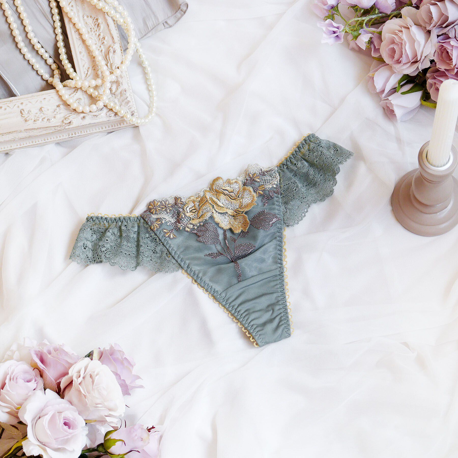 Risa Magli「フロリーナ Tバックショーツ」|インナー|グリーン(022)