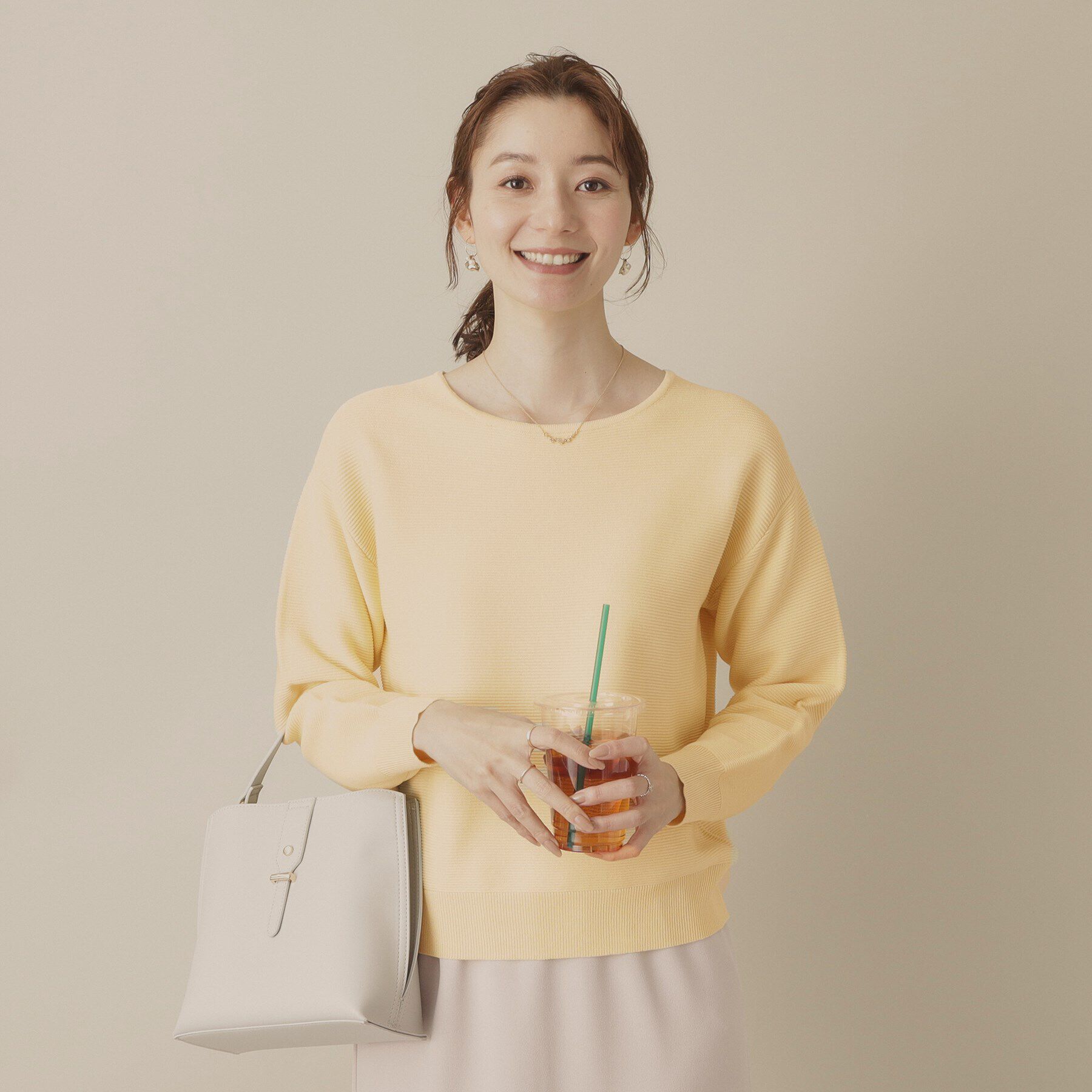 ITS&rsquo;DEMO「【アンチピリング／洗濯機OK】ガーター編みニット」|ニット・セーター|ライトイエロー(03