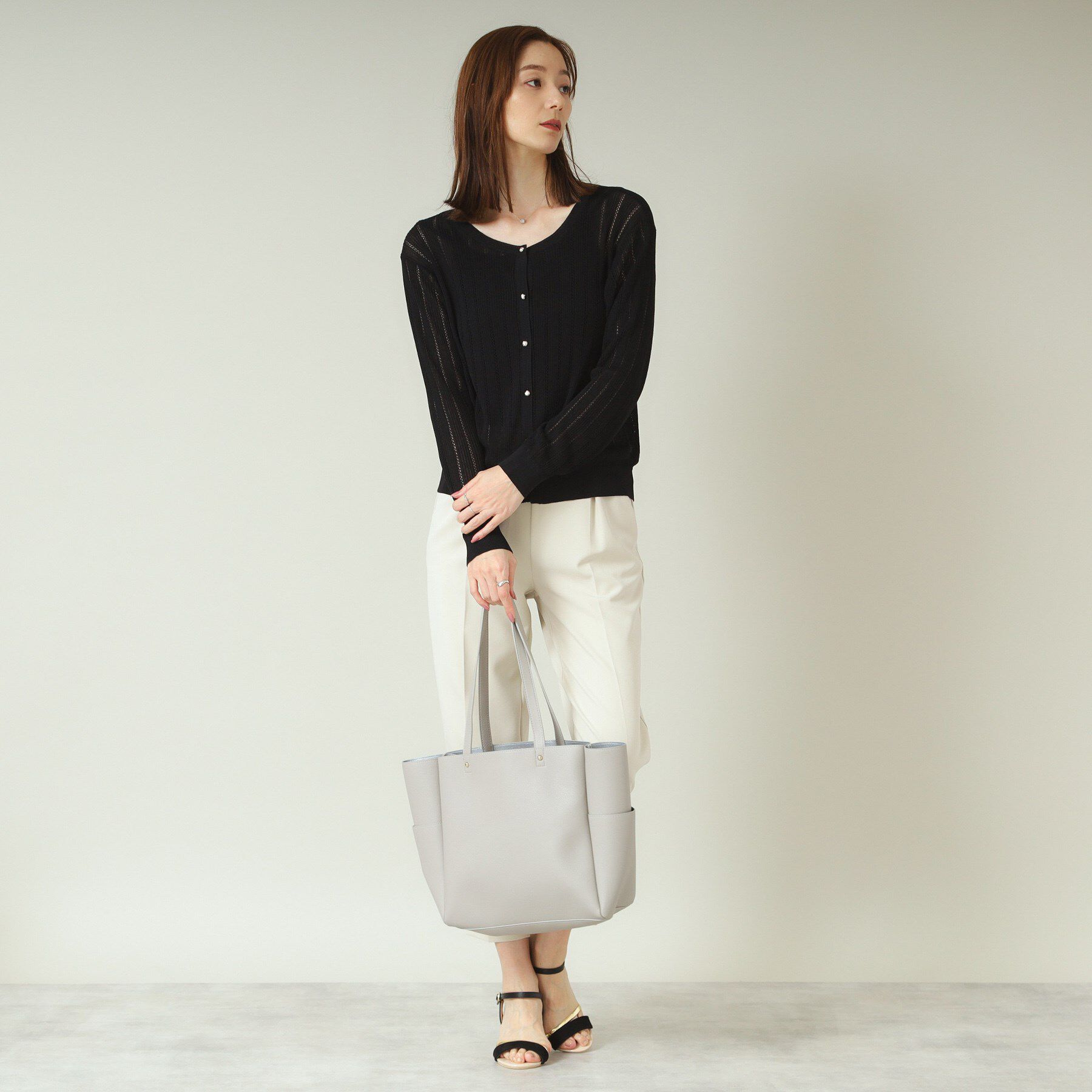 ITS&rsquo;DEMO「【手洗い可】透かし編みクルーカーデ」|カーディガン|