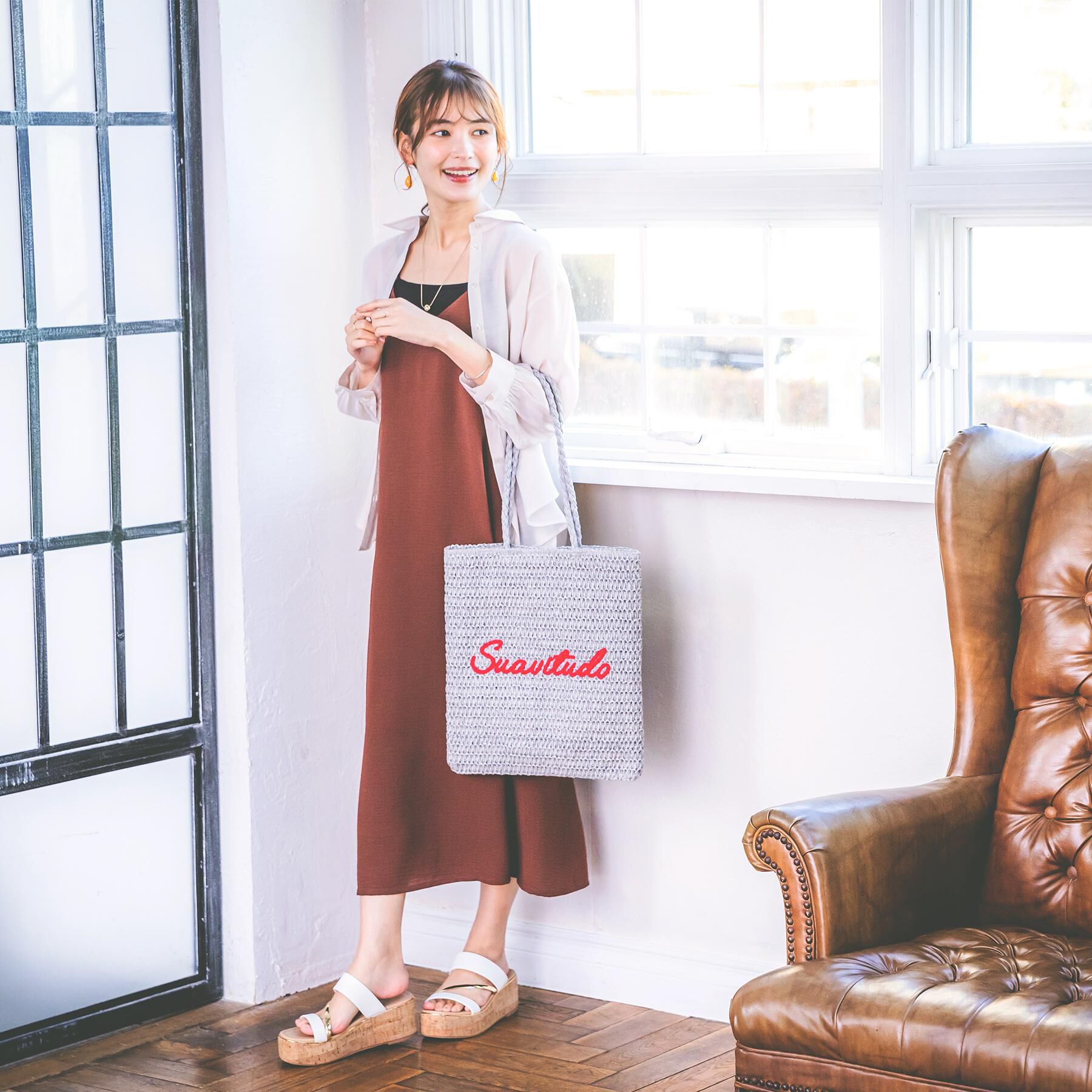 ITS&rsquo;DEMO「雑材サガラ刺繍フラットトート」|トートバッグ|