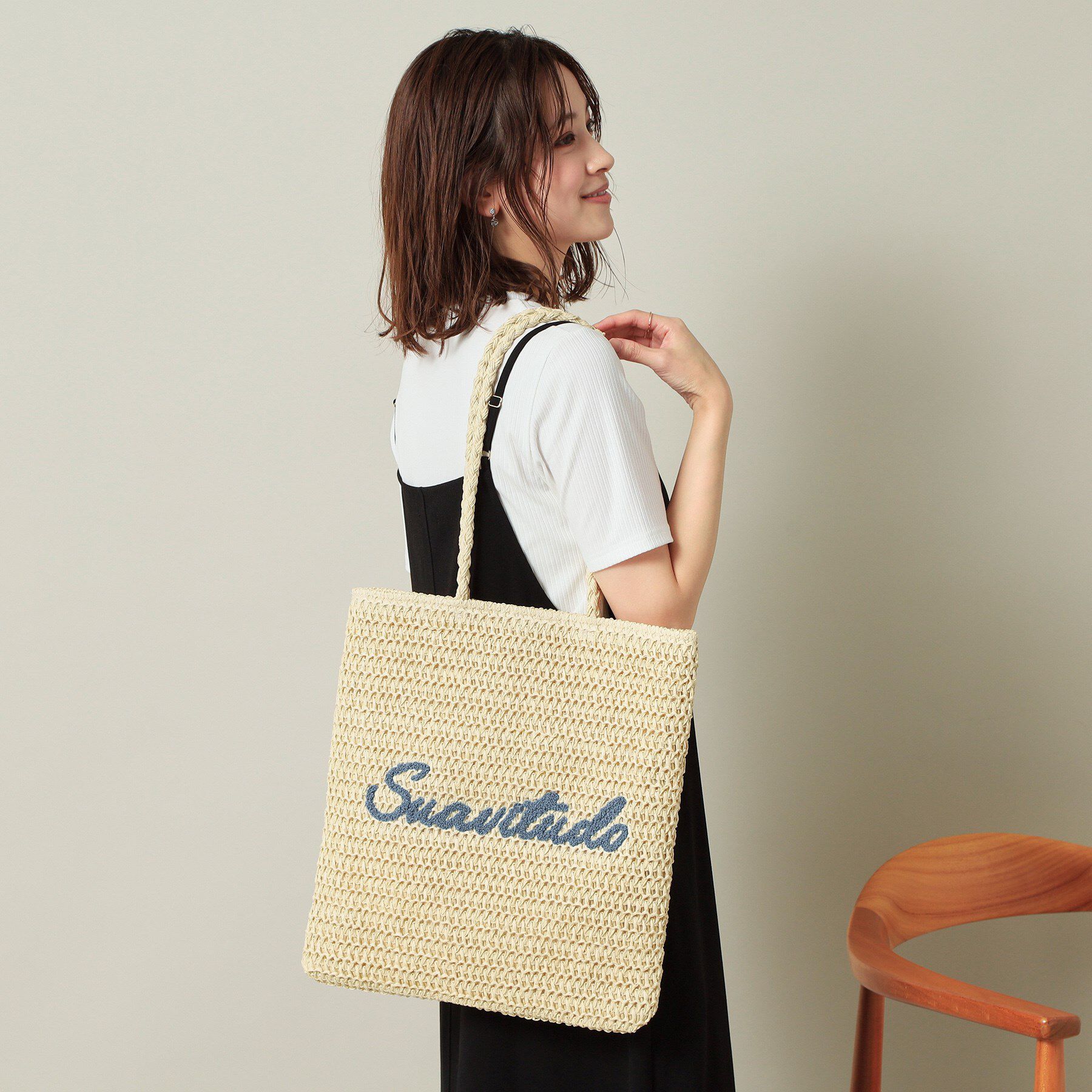 ITS&rsquo;DEMO「雑材サガラ刺繍フラットトート」|トートバッグ|