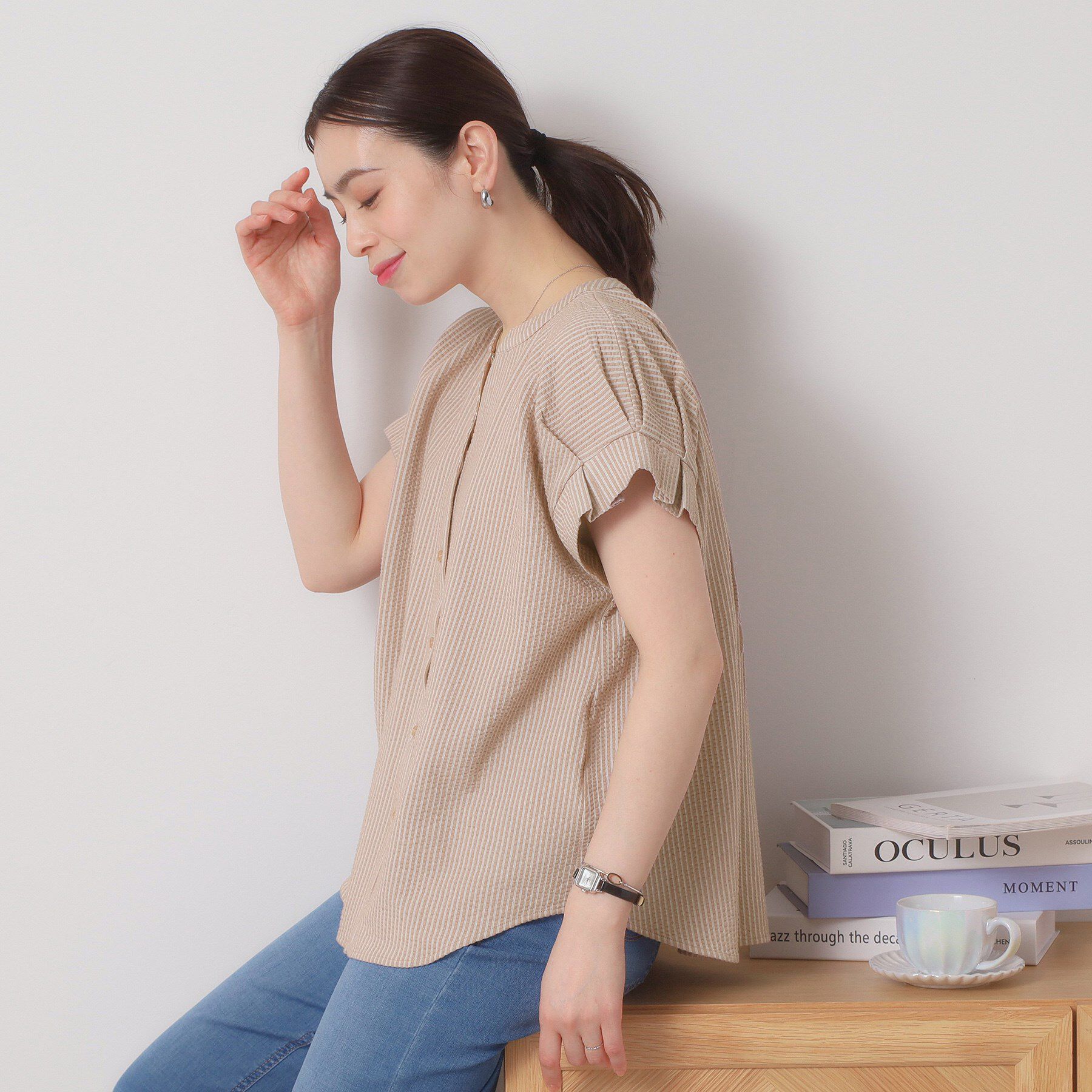 ITS&rsquo;DEMO「【洗濯機OK／洗濯後しわになりにくい】カットサッカー袖タックプルオーバー」|シャツ・ブラウス|