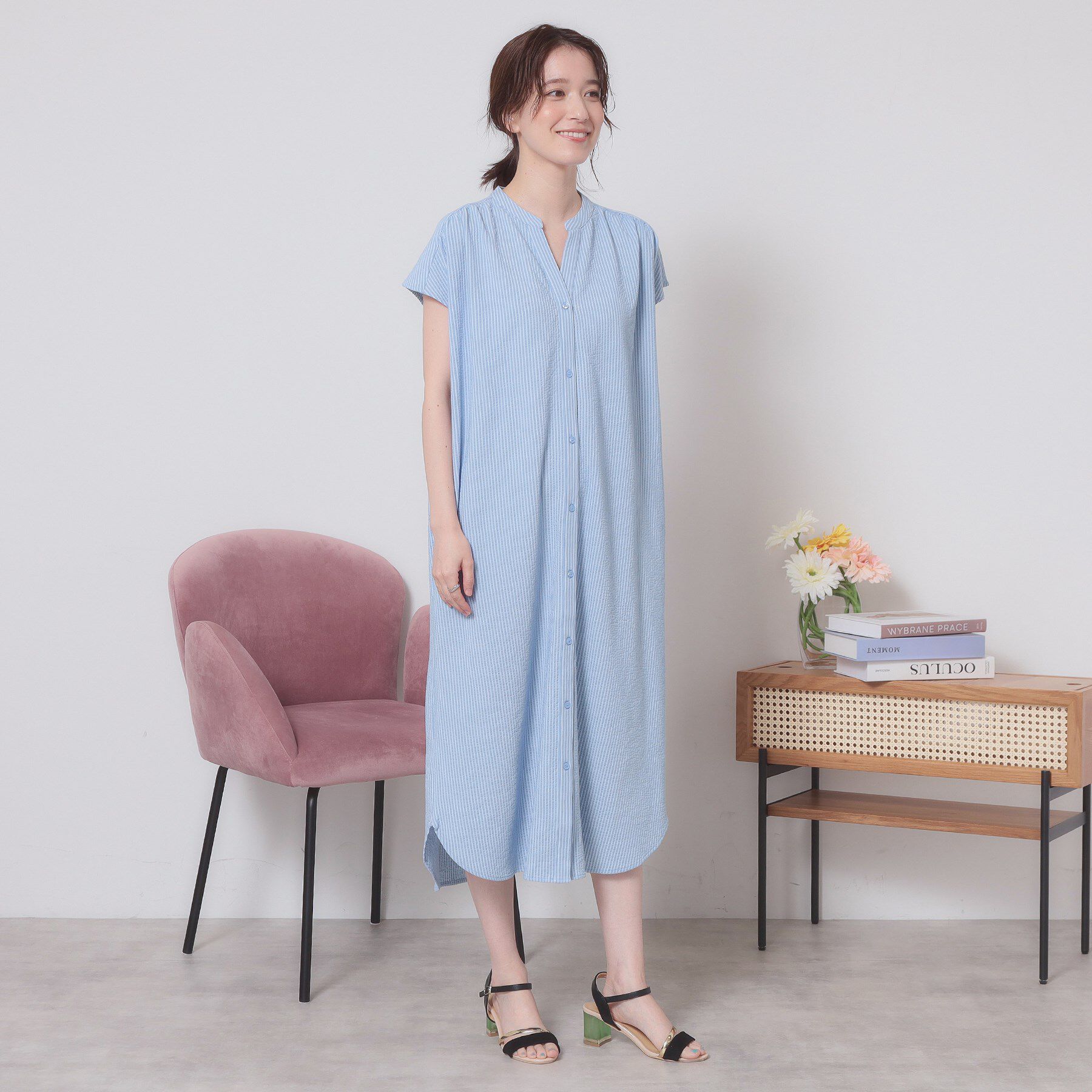 ITS&rsquo;DEMO「【洗濯機OK／洗濯後しわになりにくい】カットサッカー前開きワンピース」|ワンピース|