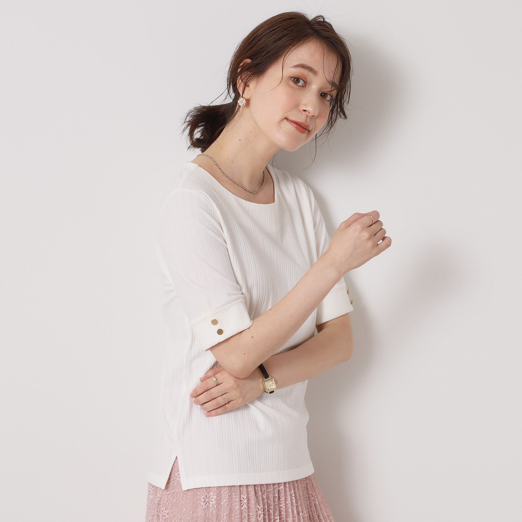 ITS&rsquo;DEMO「【手洗い可】ランダムテレコ袖釦プルオーバー」|Tシャツ・カットソー|