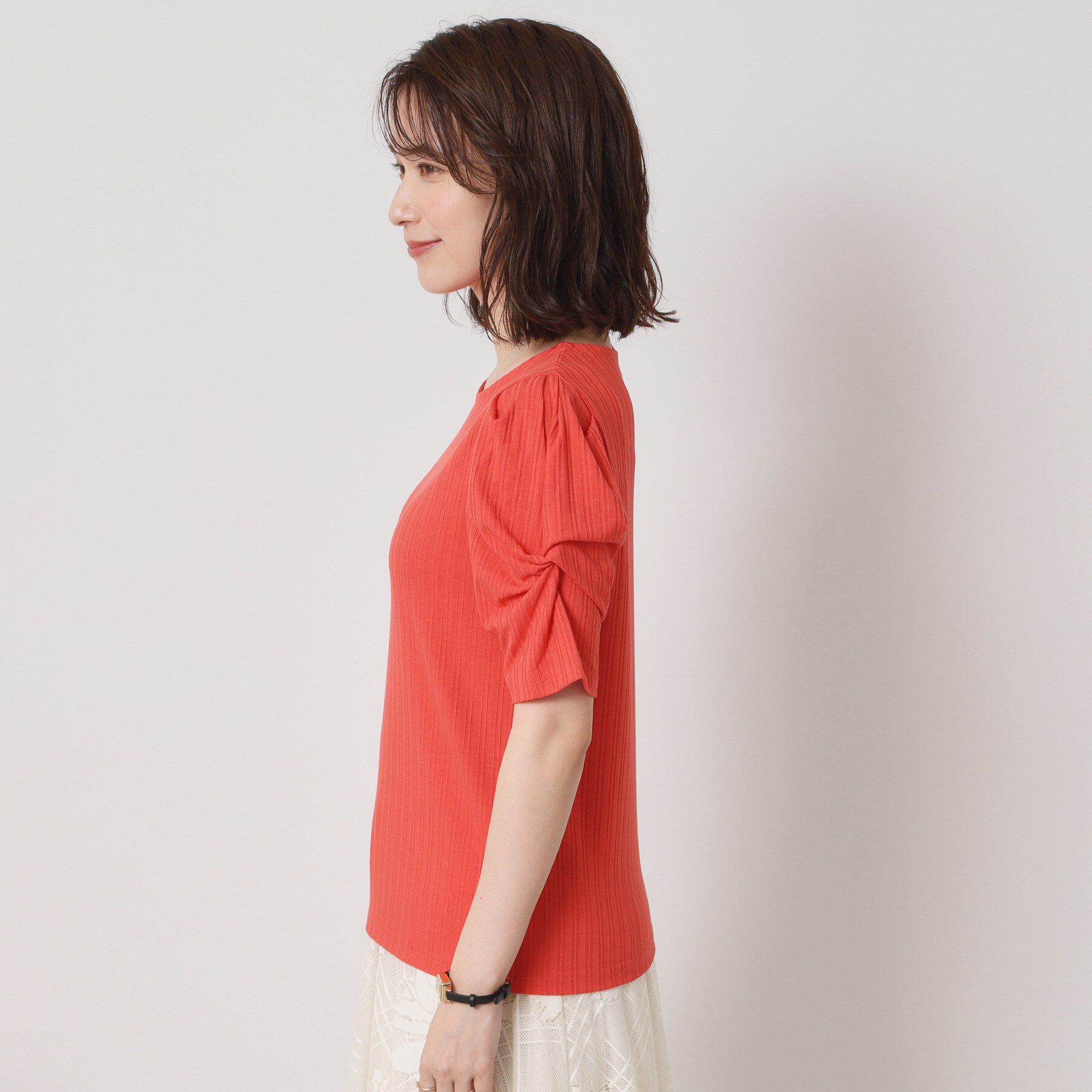 ITS&rsquo;DEMO「【手洗い可】ランダムテレコ袖タックプルオーバー」|Tシャツ・カットソー|