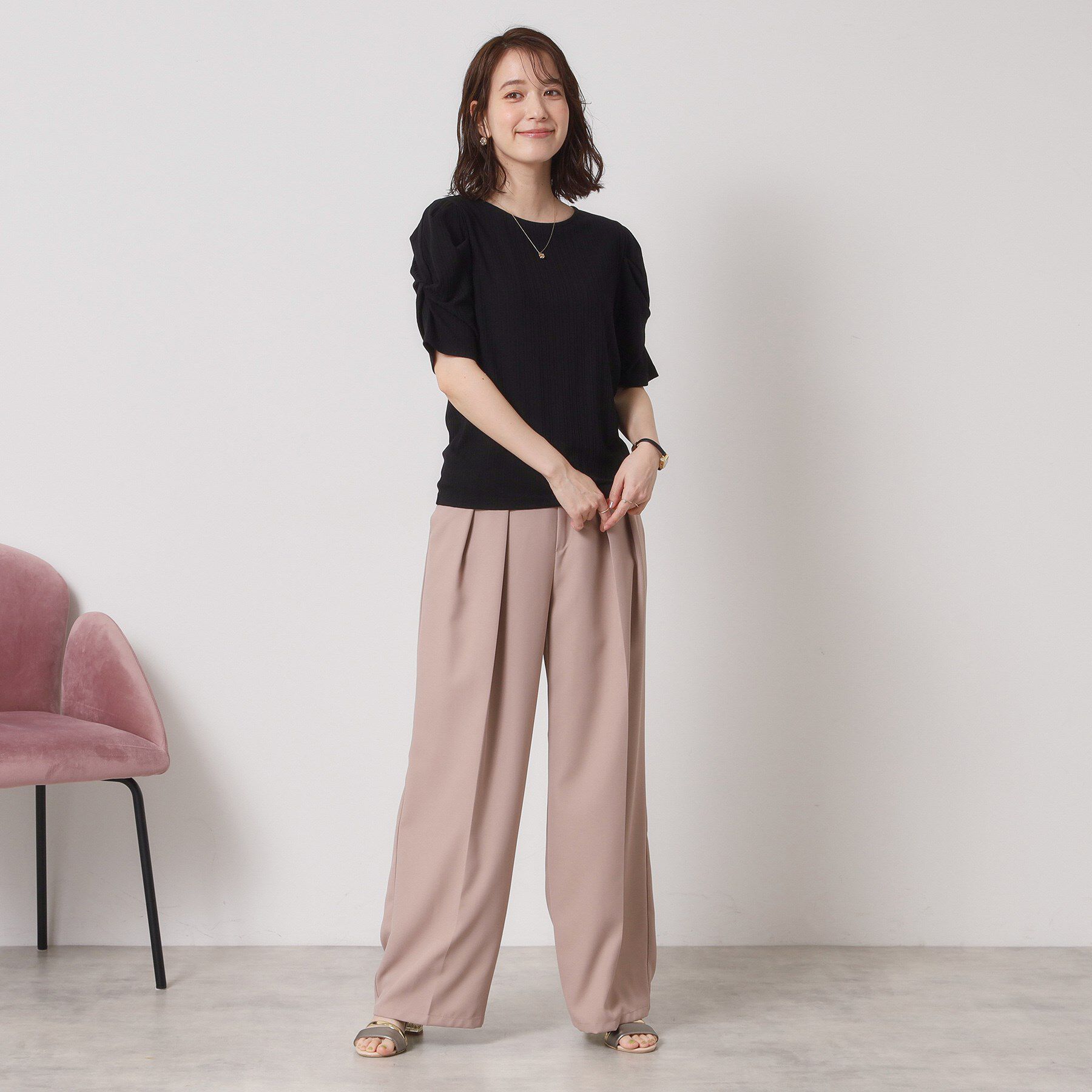 ITS&rsquo;DEMO「【手洗い可】ランダムテレコ袖タックプルオーバー」|Tシャツ・カットソー|