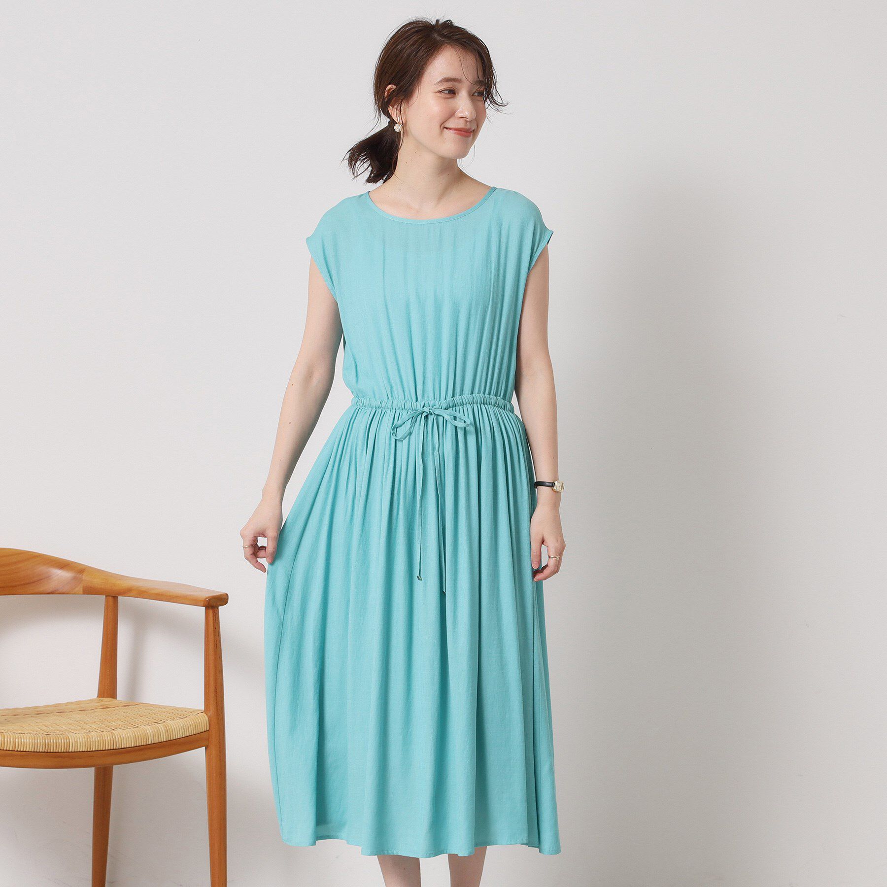 ITS&rsquo;DEMO「【さらりタッチ／手洗い可】強撚スラブブラウジングワンピース」|ワンピース|