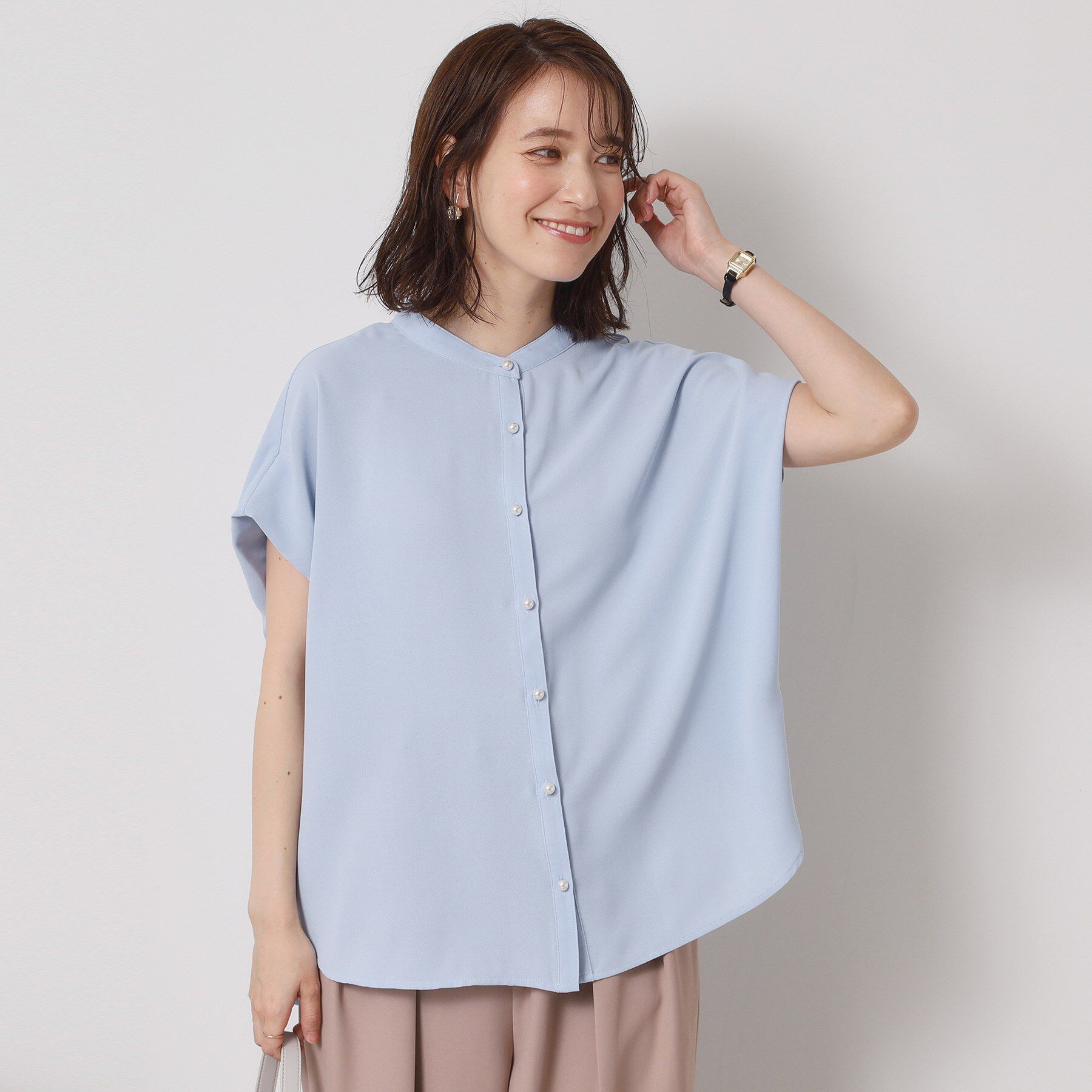 ITS&rsquo;DEMO「【接触冷感／手洗い可】ショルダータックブラウス」|シャツ・ブラウス|サックスブルー(09