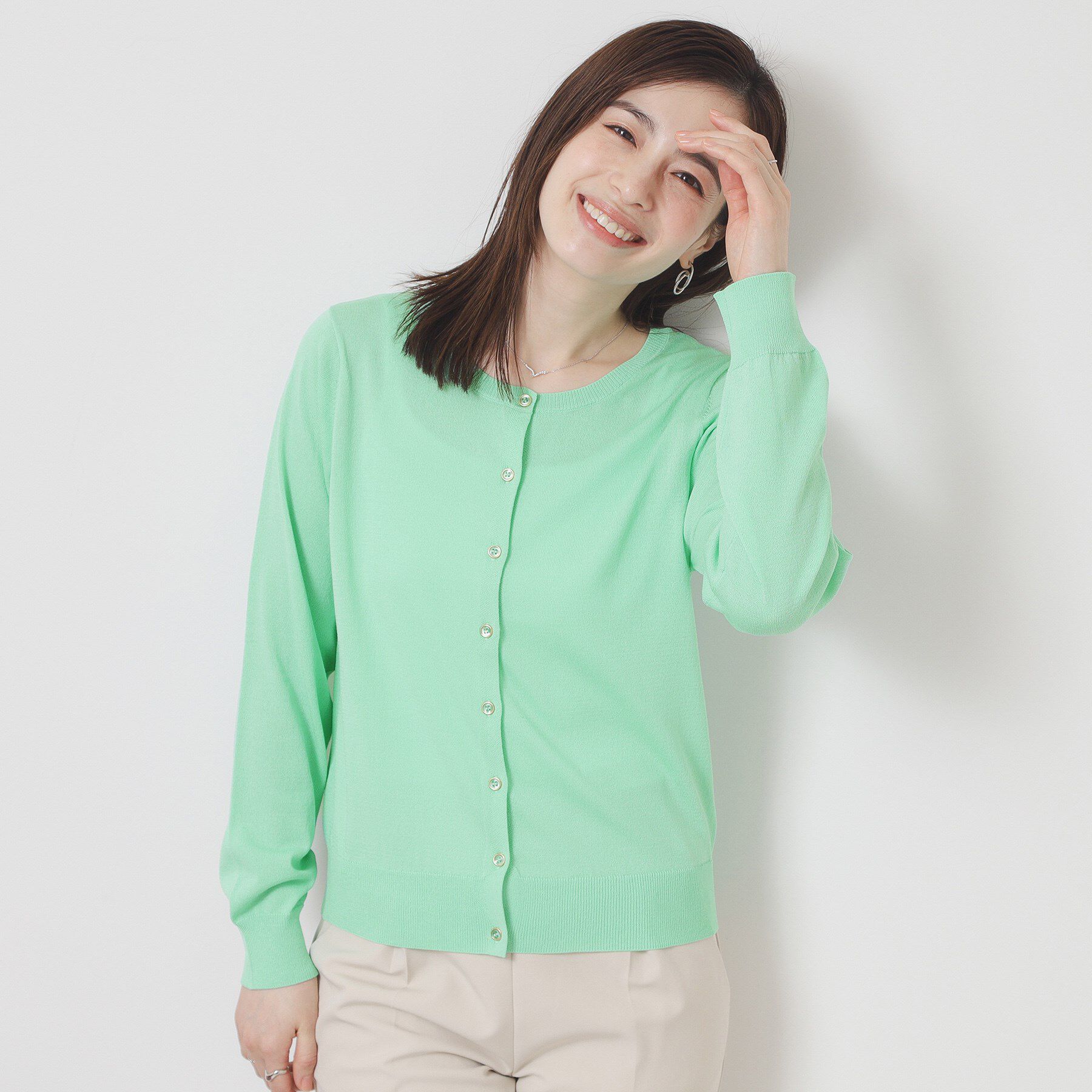ITS&rsquo;DEMO「【UV／冷感／毛玉防止／手洗い可／M・L展開】クルーニットカーディガン」|カーディガン|ミントグリーン(02