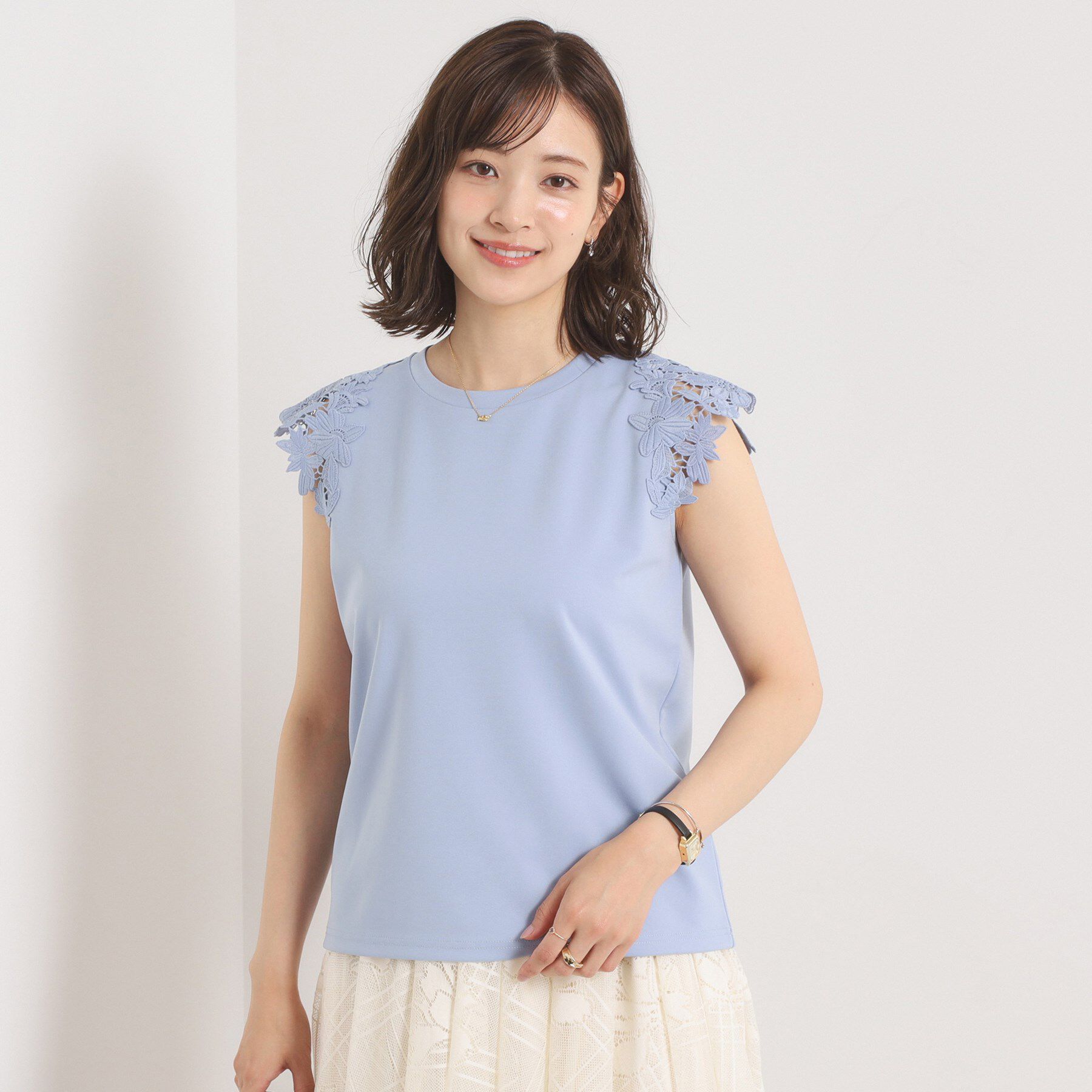 ITS&rsquo;DEMO「【手洗い可】袖レースポンチプルオーバー」|Tシャツ・カットソー|