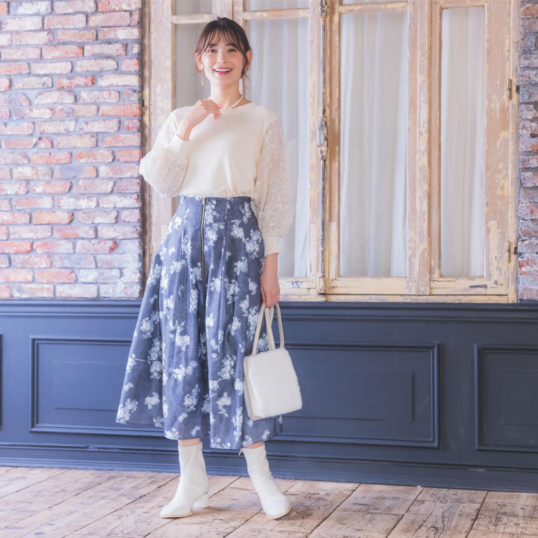 ITS&rsquo;DEMO「【手洗い可／ウエストゴム】フロントジップデニム風スカート」|スカート|