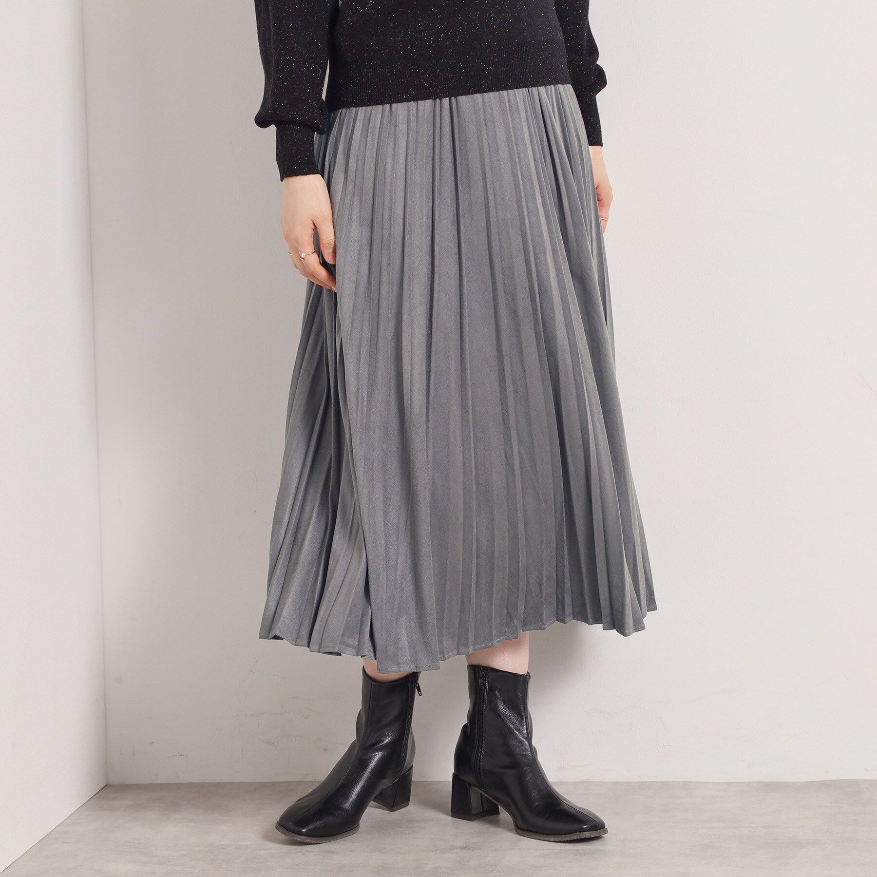 ITS&rsquo;DEMO「【手洗い可/ウエストゴム】フェイクスエードプリーツスカート」|スカート|