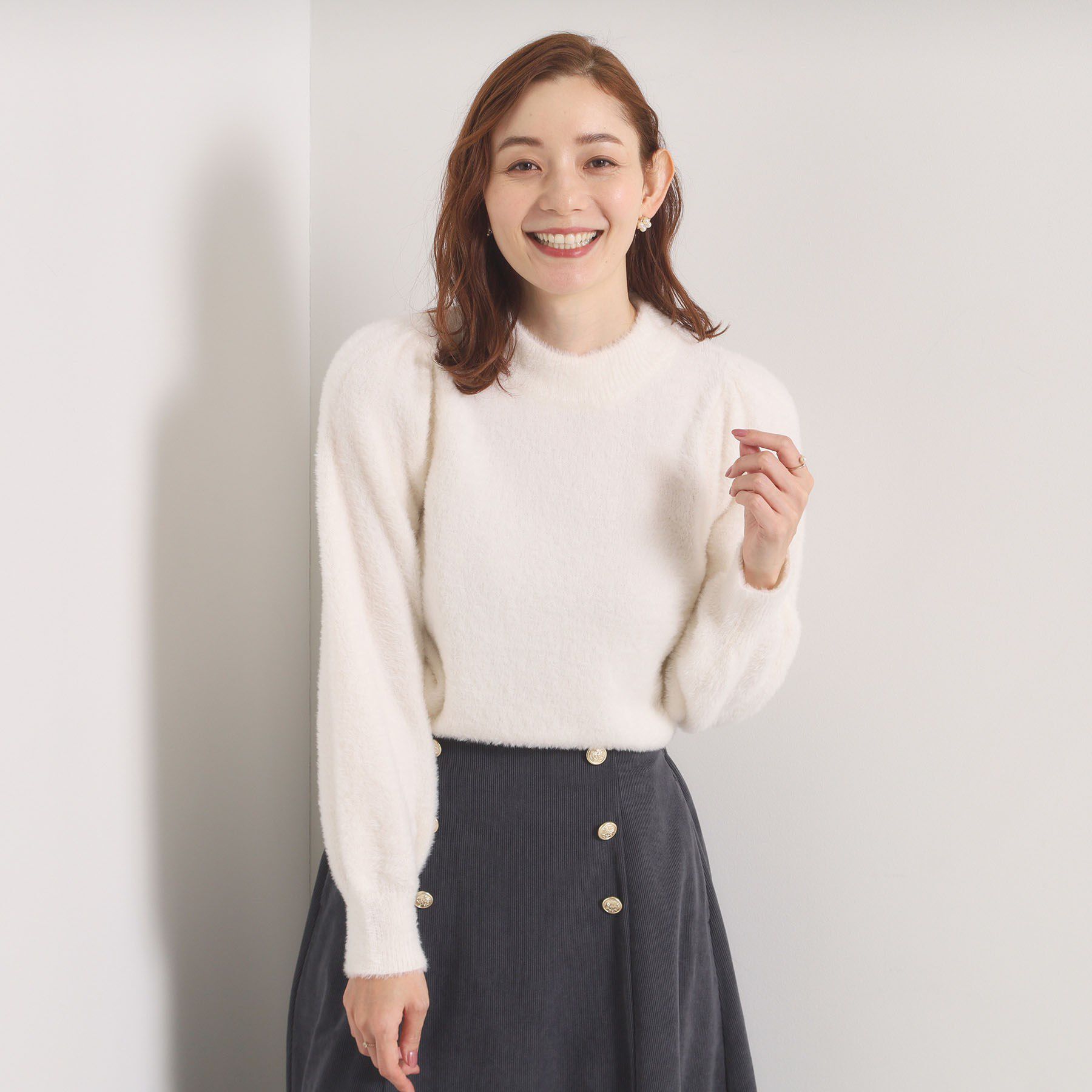 ITS&rsquo;DEMO「【手洗い可】フェザーヤーンパフスリーブニット」|ニット・セーター|オフホワイト(003