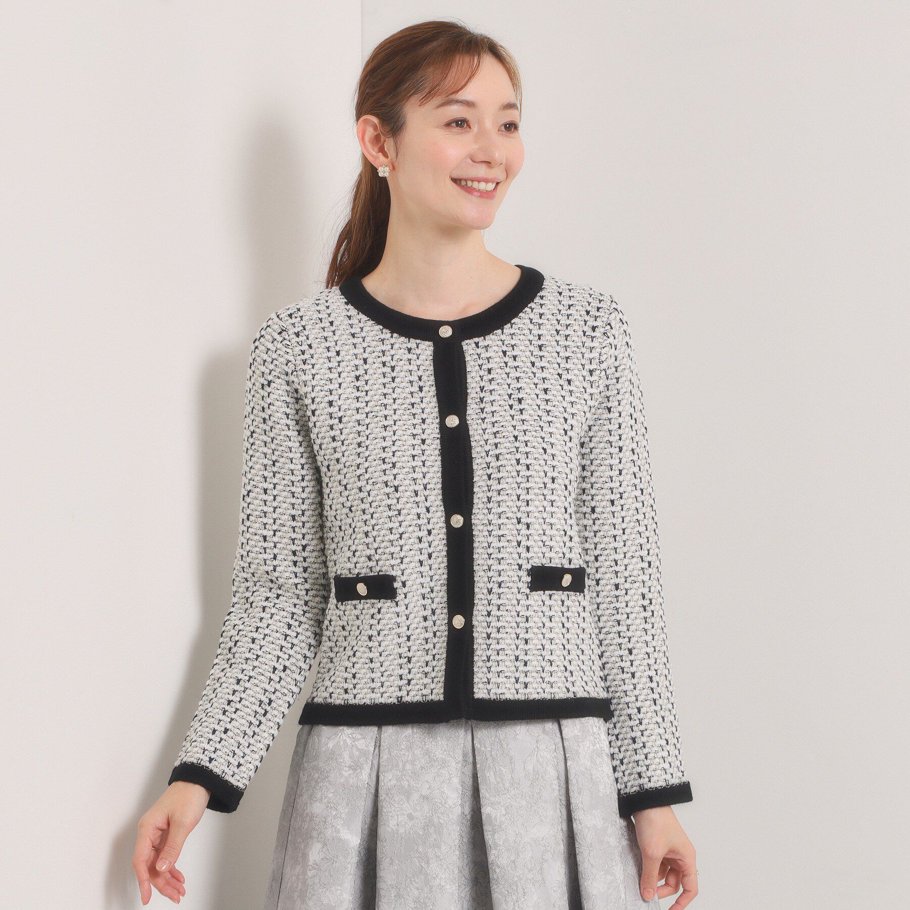 ITS&rsquo;DEMO「【入卒/手洗い可】ラメツイードニットジャケット」|ノーカラージャケット|