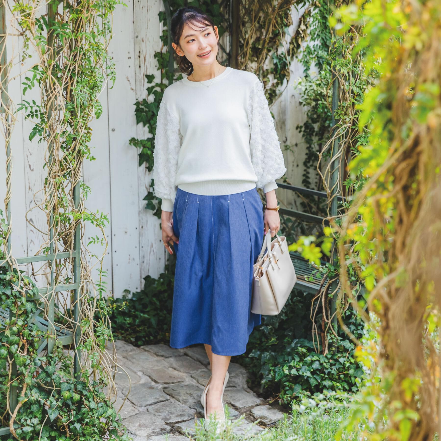 ITS&rsquo;DEMO「【手洗い可】立体チュールレース袖ニット」|ニット・セーター|