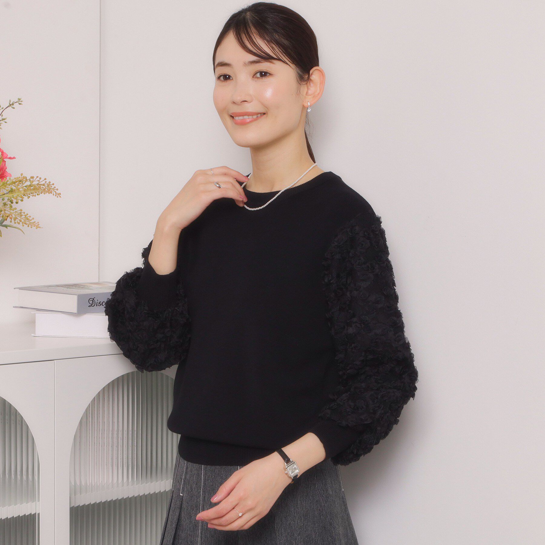 ITS&rsquo;DEMO「【手洗い可】立体チュールレース袖ニット」|ニット・セーター|